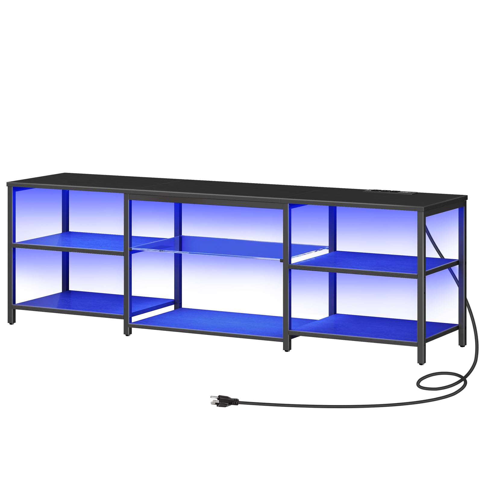 HOOBRO 75 Inch LED TV Stand with Charging Station & 3-Tier Open Storage - 63