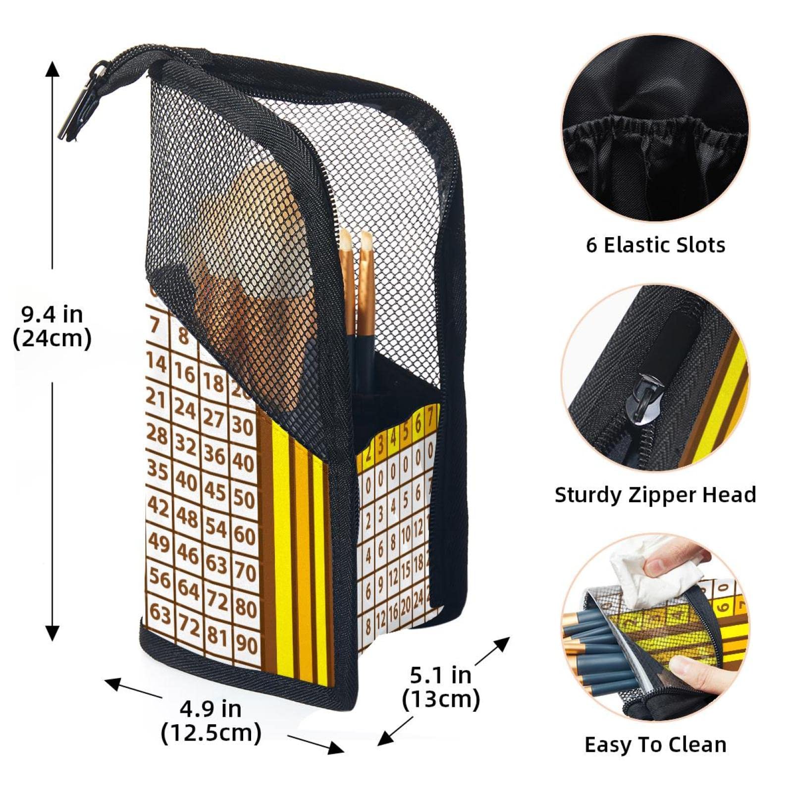 12-Piece Makeup Brush Organizer Bag with Multiplication Graph Design - Portable Travel Cosmetic Brush Holder Case for Professional & Home Use