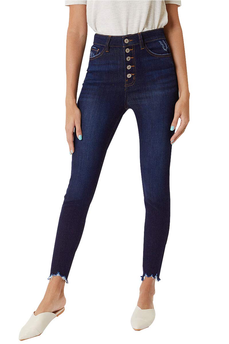 Kan Can Women's High Rise Button Fly Distressed Super Skinny Jeans - Stretch Denim Pants for Casual Wear, Night Out & Everyday Fashion