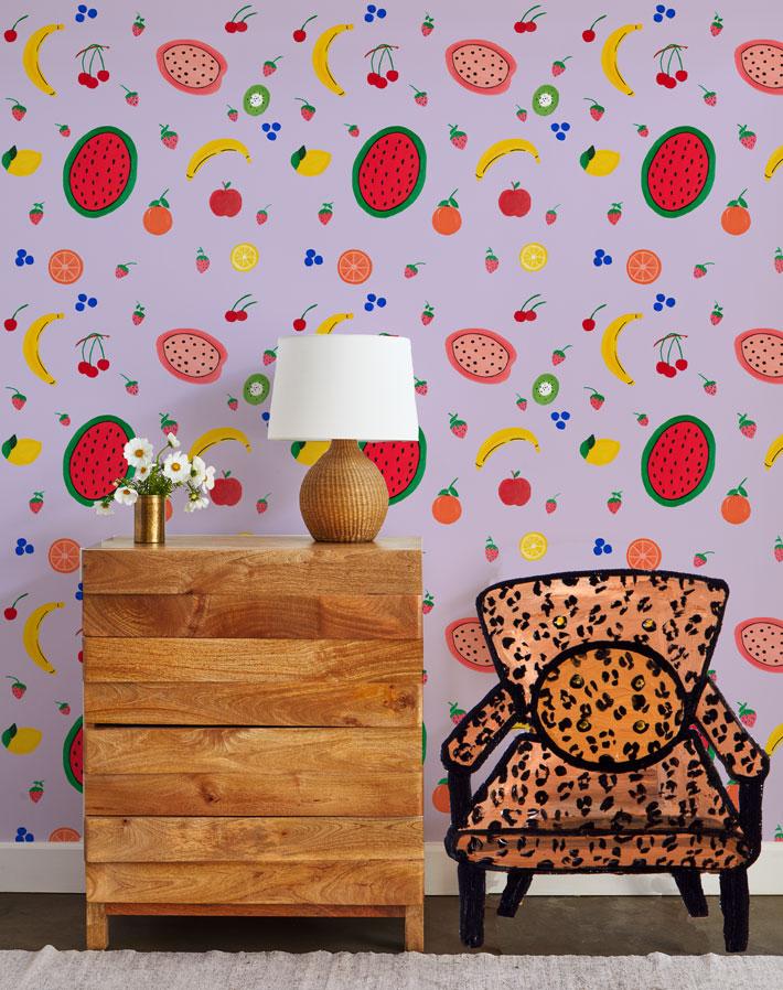 Fruit Punch Floral Wallpaper by Carly Beck - Lavender Purple Botanical Peel & Stick Wallpaper for Bedroom, Nursery, and Home Decor