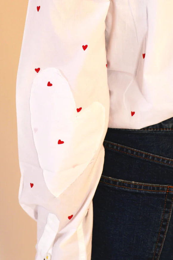 Kerri Rosenthal Tiny Heart Print Blouse with Side Pocket - Women's Floral Boho Top for Casual Wear & Date Night Outfits