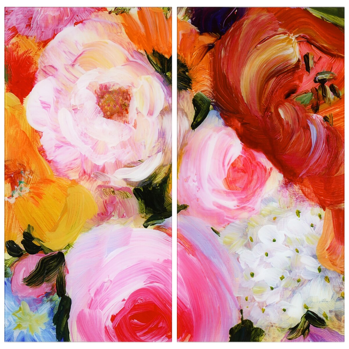Blossoms in Rouge & Blush Oversized 72x36 Frameless Floating Reverse Printed Tempered Glass Art Panels Set - Perfect for Living Room, Bedroom & Office Wall Decor