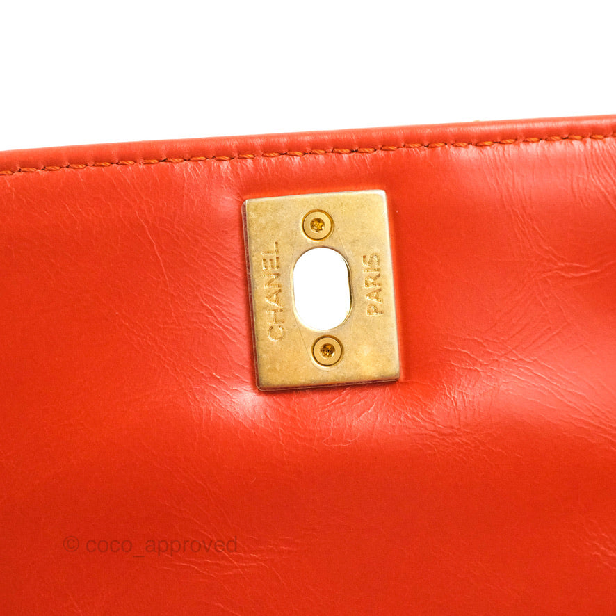 Chanel Chevron Small Coco Handle Bag in Dark Orange Shiny Aged Calfskin with Aged Gold Hardware - Perfect for Evening Events & Luxury Fashion Accessories