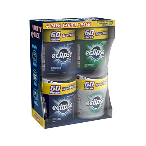 Eclipse Sugar-Free Chewing Gum Variety Pack - 4 Bottles (Peppermint, Spearmint, Winterfrost, Sweetmint) - Fresh Breath for Work, Gym & Travel