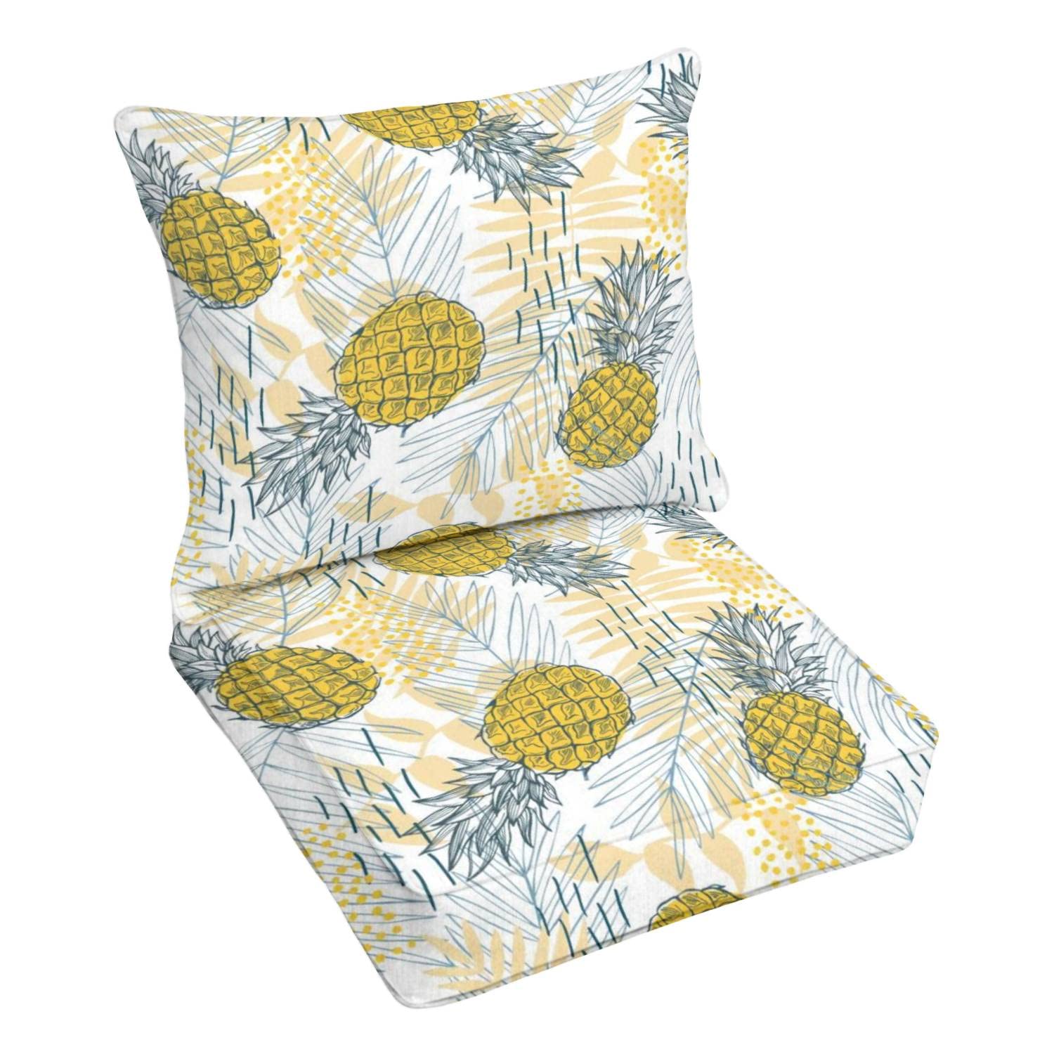 Premium Outdoor Deep Seating Cushion Set - Tropical Plants & Pineapple Pattern - Waterproof Patio Furniture Replacement Cushions for Lounge Chairs, Sofas & Conversation Sets - Perfect for Poolside, Garden & Backyard Relaxation