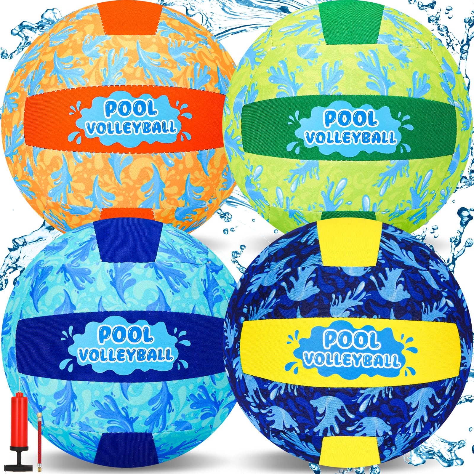 4 Pack Inflatable Water Volleyball Set - 8 Inch Waterproof Pool Balls for Swimming, Beach & Backyard Games | Includes Ball Pump for Kids, Teens & Adults | Perfect for Summer Parties, Family Fun & Outdoor Activities