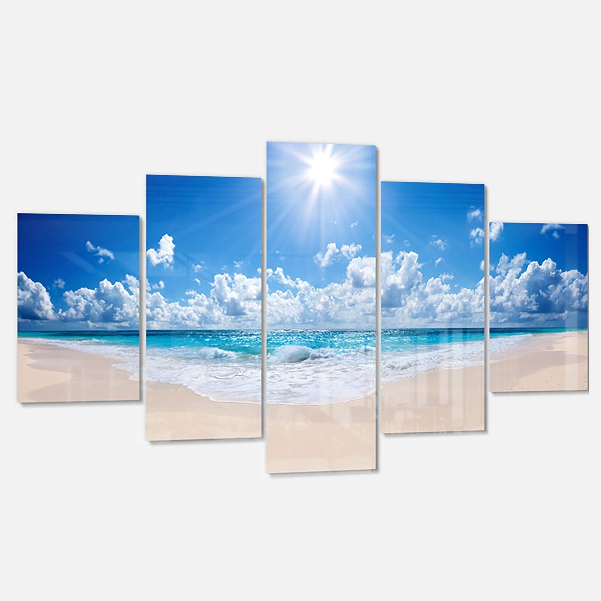 Designart Tropical Beach Panorama Wall Art - Modern Coastal Metal Wall Decor 32x60 Inches Blue - Perfect for Living Room, Bedroom & Office Decor