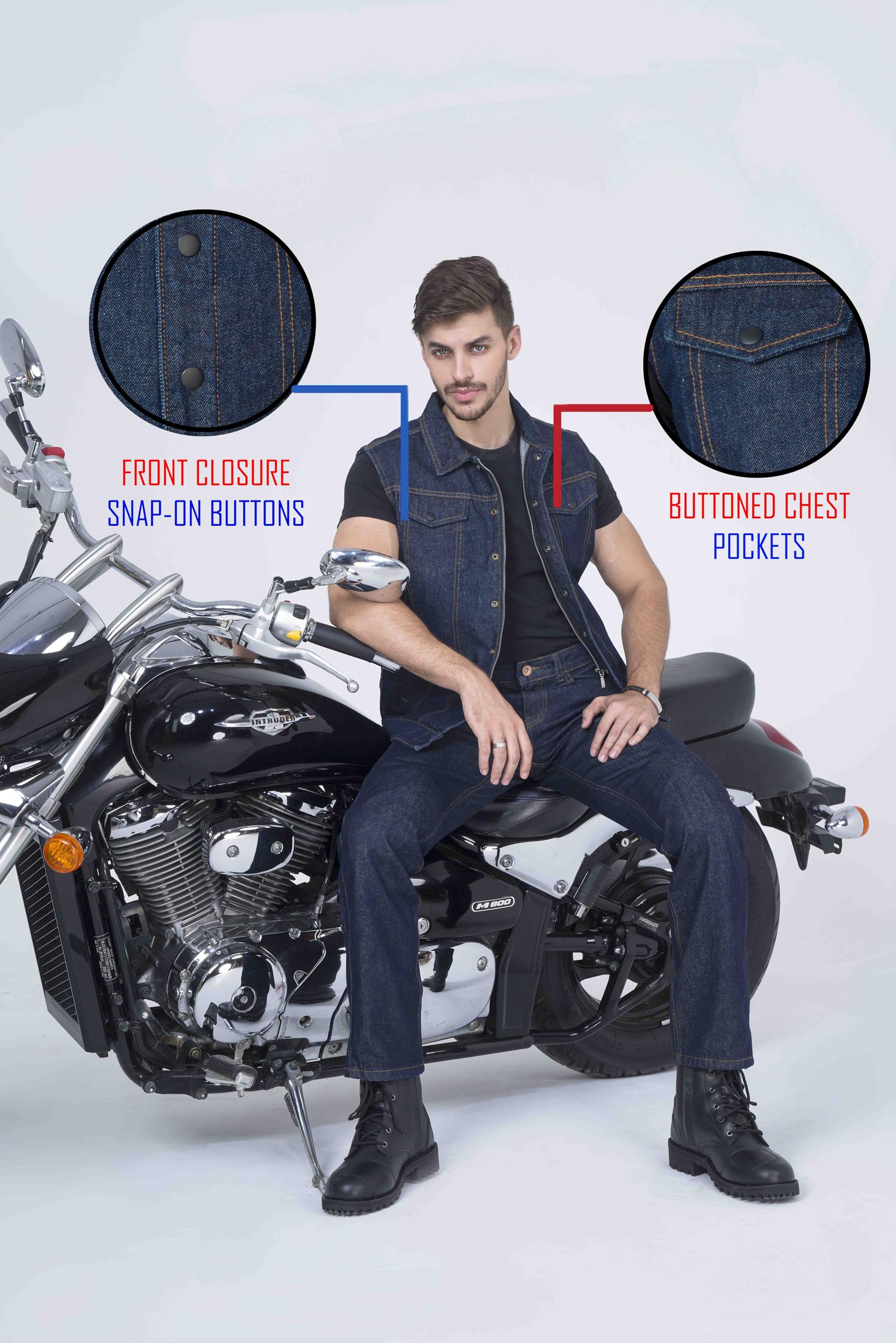 Men's Denim Vest - True Blue Motorcycle Gear for Casual Riding