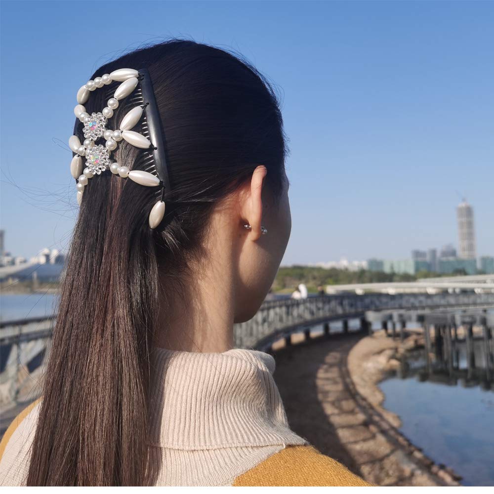 MAYBEAN Magic Beads Hair Clips & Double Hair Combs Set - 3 Piece Stretchy DIY Hair Accessories for Women & Girls | Perfect for Braids, Ponytails & Updos