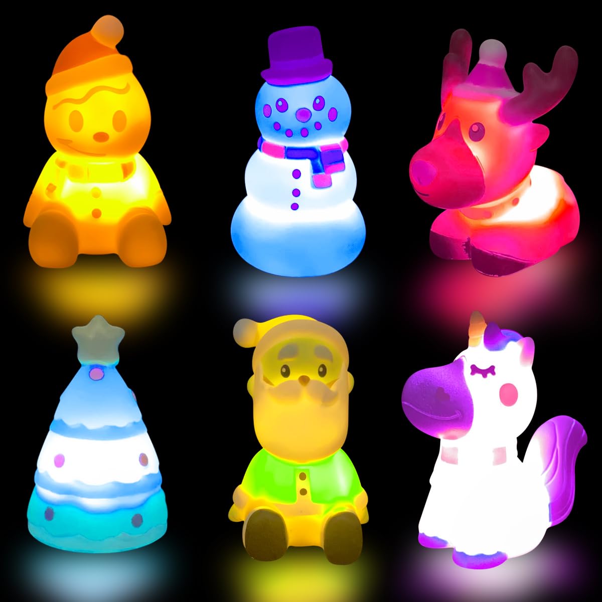 Jofan 6 Pack LED Christmas Bath Toys for Kids & Toddlers - Light Up Bathtub Toys for Boys & Girls - Stocking Stuffers, Party Favors & Holiday Gifts (Perfect for Christmas Bath Time Fun & Festive Decorations)