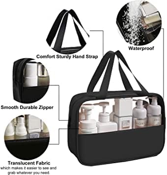 Salepush Clear Travel Toiletry Bag - Transparent Cosmetic Organizer with Handle for Women & Men | Waterproof Makeup Pouch for Airplane, Gym, Beach Essentials (Medium, Black)