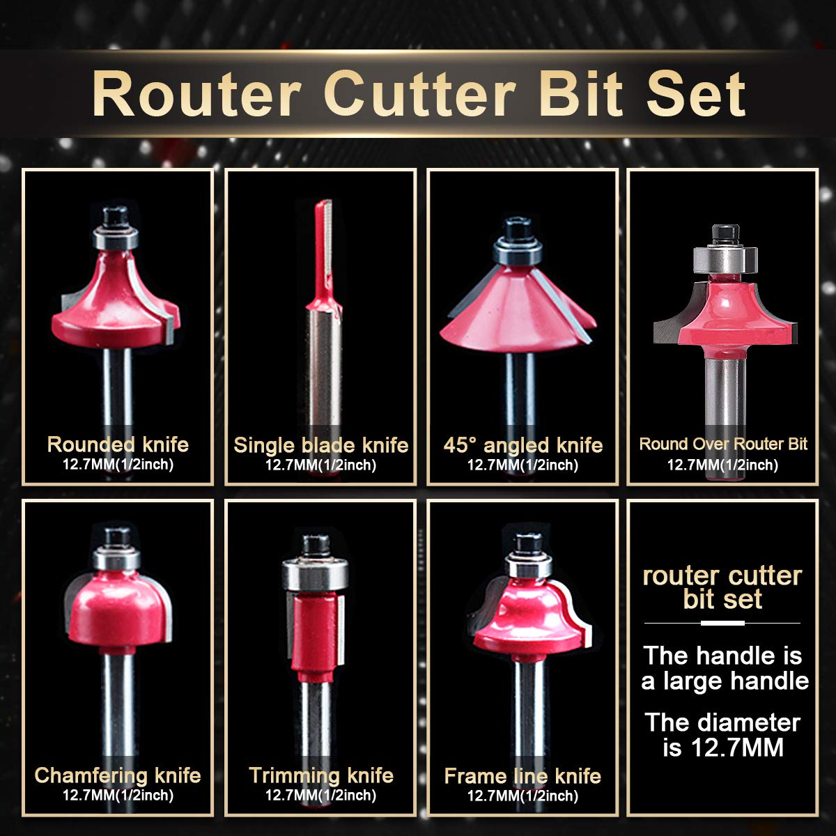 KATUR 15pcs Carbide Router Bit Set, 1/2