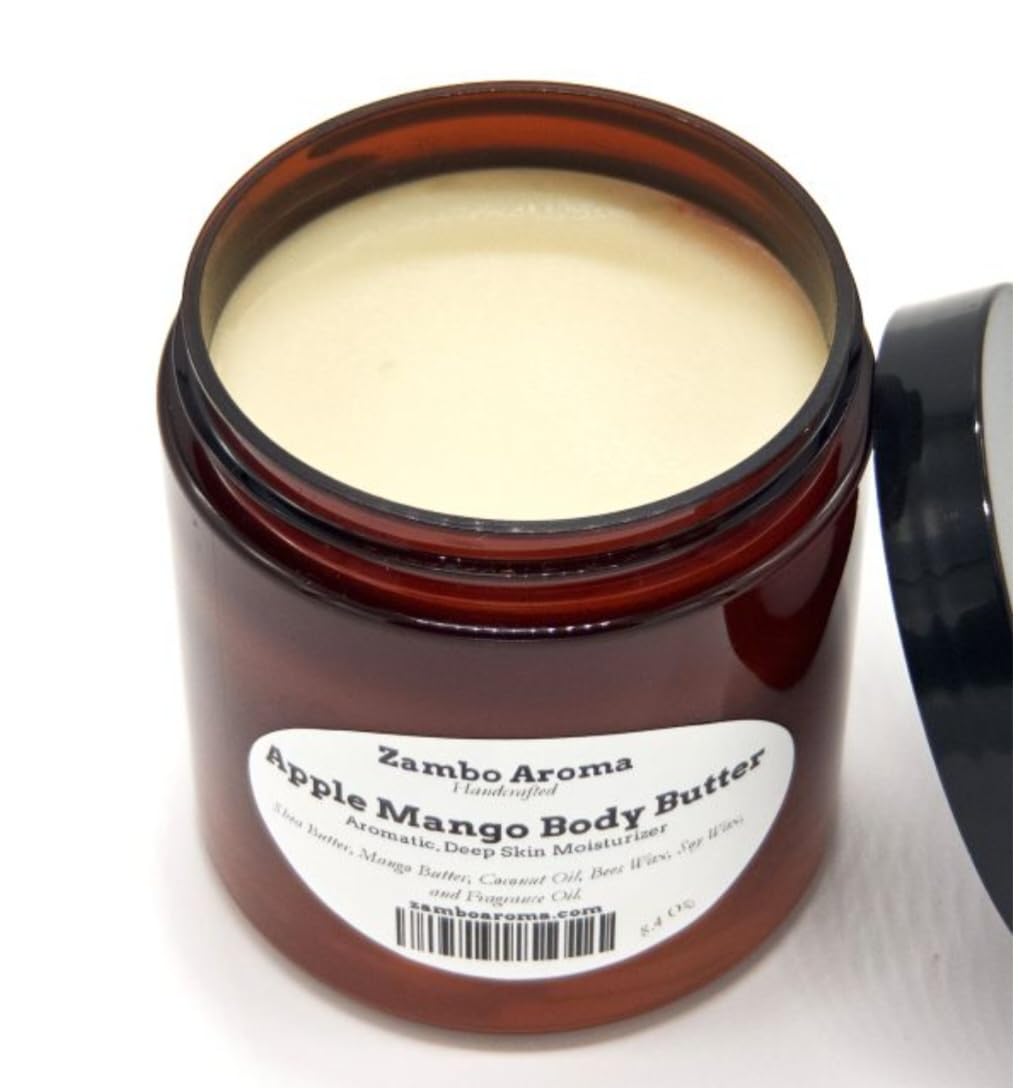 Apple Mango Body Butter - Premium Organic Shea Butter & Coconut Oil Moisturizer for Dry Skin | Handmade Rich Cream with Mango Butter | 8oz | Perfect for Daily Hydration & Nighttime Skin Care