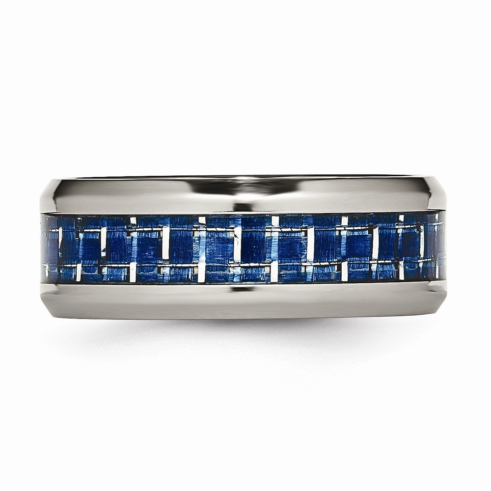 Solid Titanium Men's Wedding Band Ring - Blue/White Carbon Fiber Inlay, Comfort-Fit Design for Everyday Wear & Special Occasions