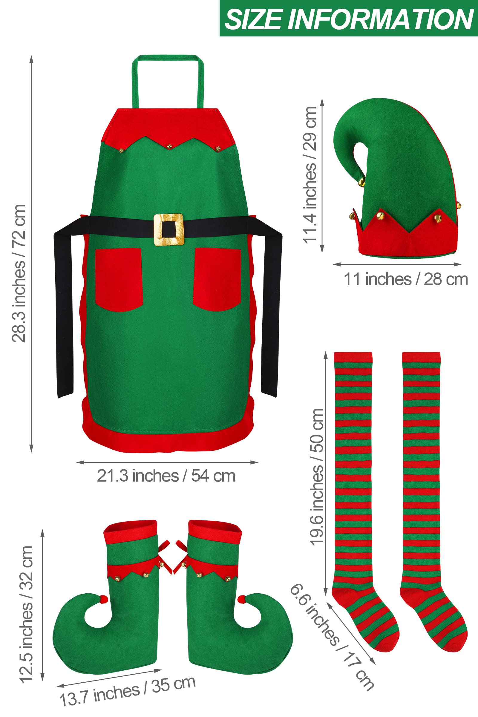 Hiwooii Christmas Adult Elf Costume Set - Santa's Helper Outfit with Apron, Hat, Jingle Bells, Shoes & Stockings | Perfect for Holiday Parties, Cosplay & Festive Events