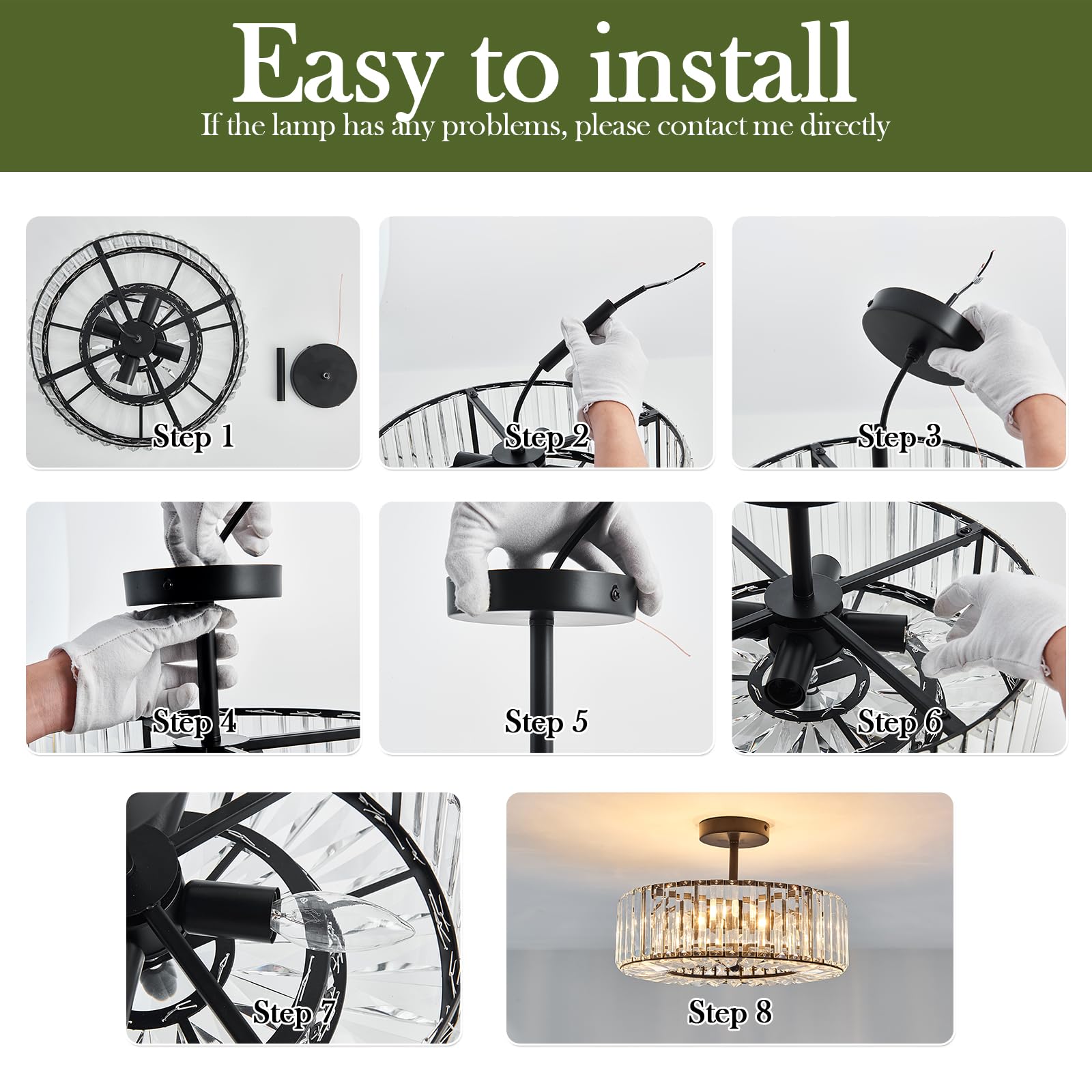 4-Light Modern Crystal Chandelier - Oil Rubbed Bronze Round Semi-Flush Mount Ceiling Light Fixture - Farmhouse Style Lighting for Dining Room, Living Room, Bedroom, Hallway, Entryway & Kitchen - Perfect for Home Decor, Wedding Venues and Restaurant Ambiance