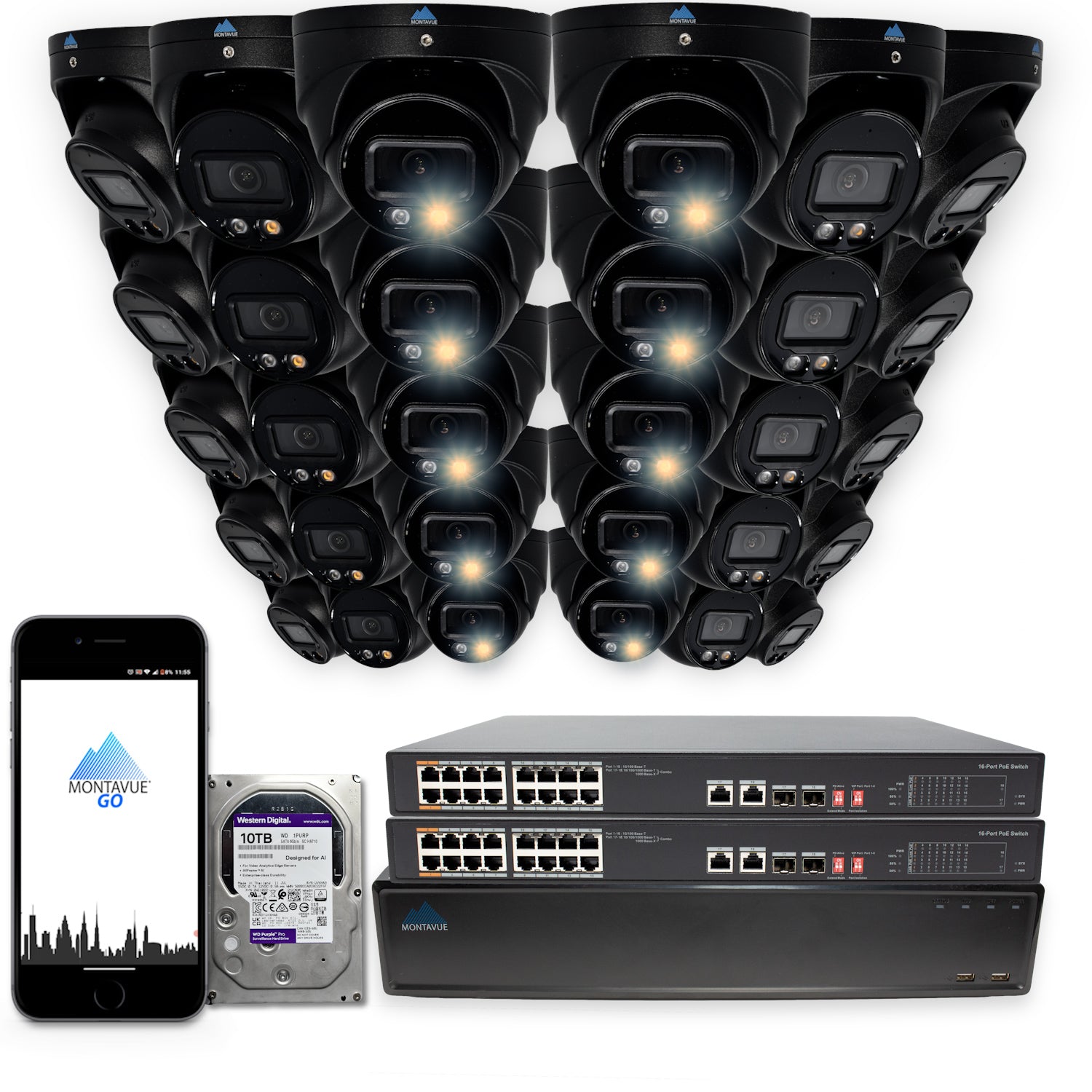 4MP 2K Security Camera System - 4 SMD+ Turret Cameras & 64 Channel NVR with 10TB HDD for Home/Office Surveillance - Outdoor & Indoor Security Monitoring Solution