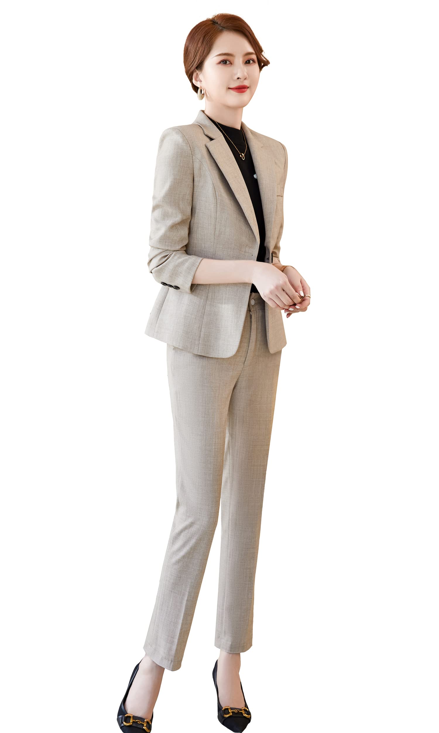 SUSIELADY Women's 2-Piece Blazer Suit Set - Solid Color Professional Pantsuit for Business & Office Wear | Perfect for Work, Interviews & Formal Occasions