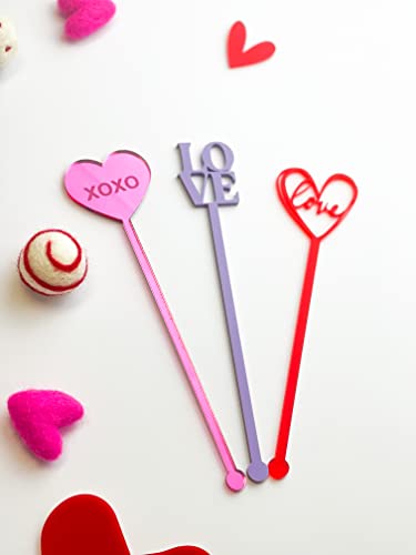 Valentine's Day Drink Stirrers - XOXO Heart-Shaped Cocktail Stirrers for Valentine's Day, Galentine's Day & Romantic Party Decor - Perfect for Cocktails, Wine, Coffee & Holiday Celebrations