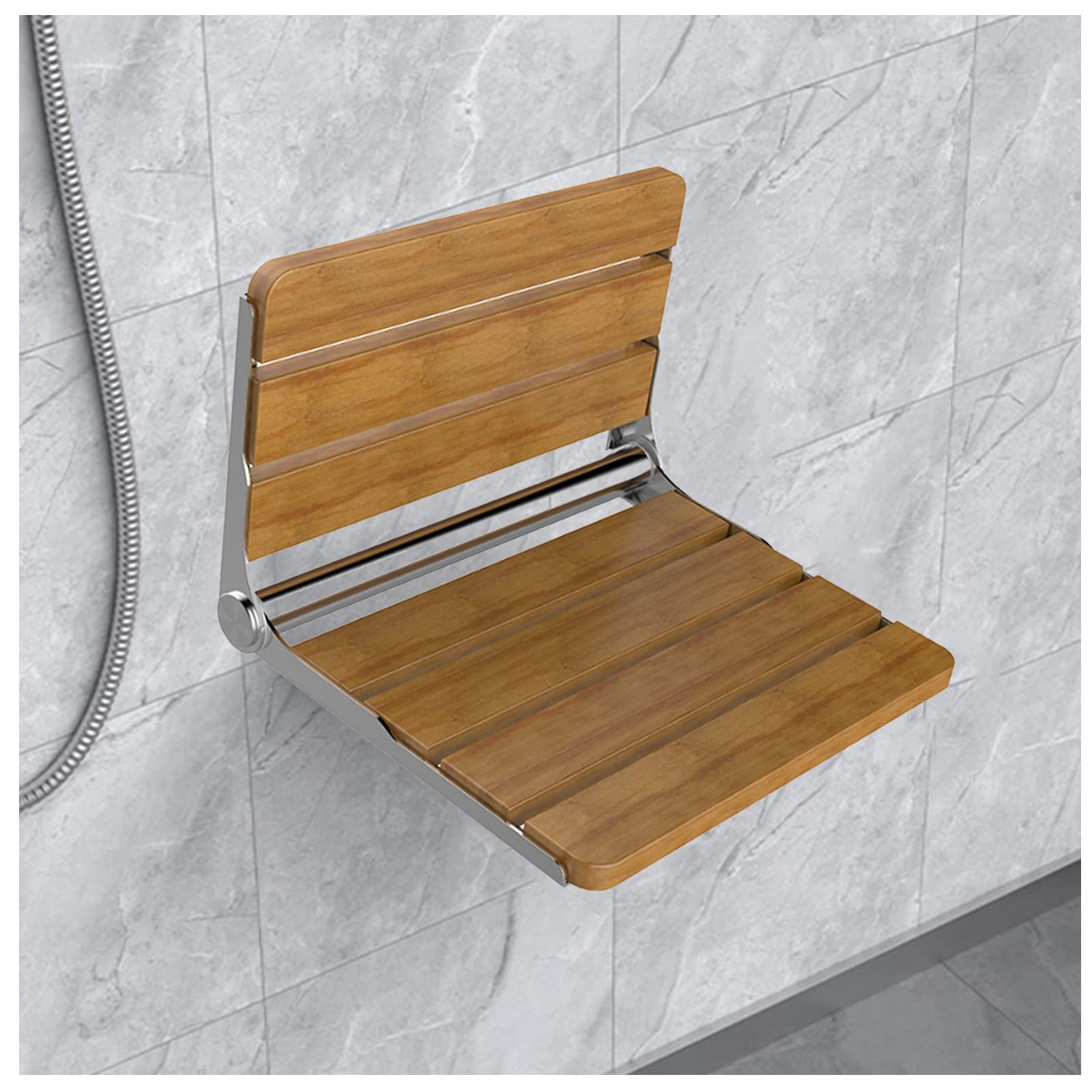 Premium Fold Down Shower Seat Wall Mounted - Teak Wood Folding Shower Bench 440 lbs Capacity - ADA Compliant Medical Shower Chair for Elderly, Disabled & Adults - Non-Slip Surface (Beech Color) - Ideal for Bathroom Safety & Accessibility in Homes & Healthcare Facilities