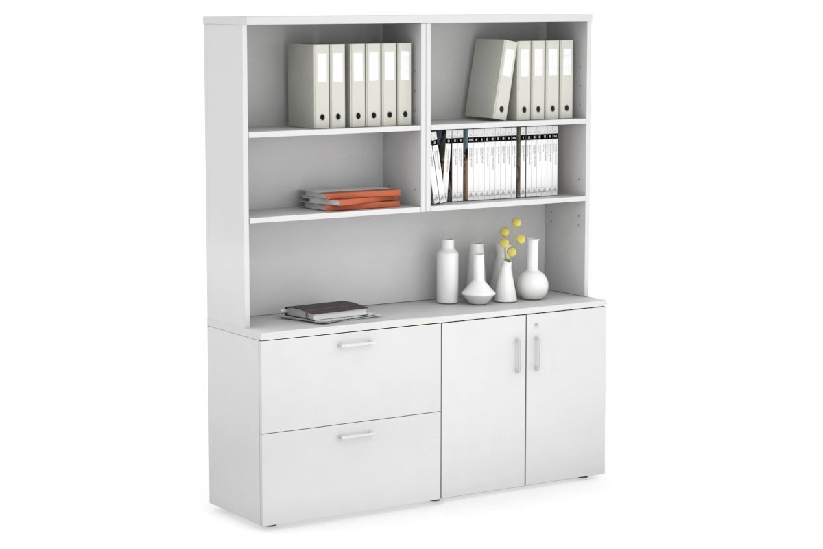 2-Drawer Lateral File Cabinet with 2-Door Storage Cupboard & Open Hutch - Office Organization & Document Storage Solution for Small Spaces