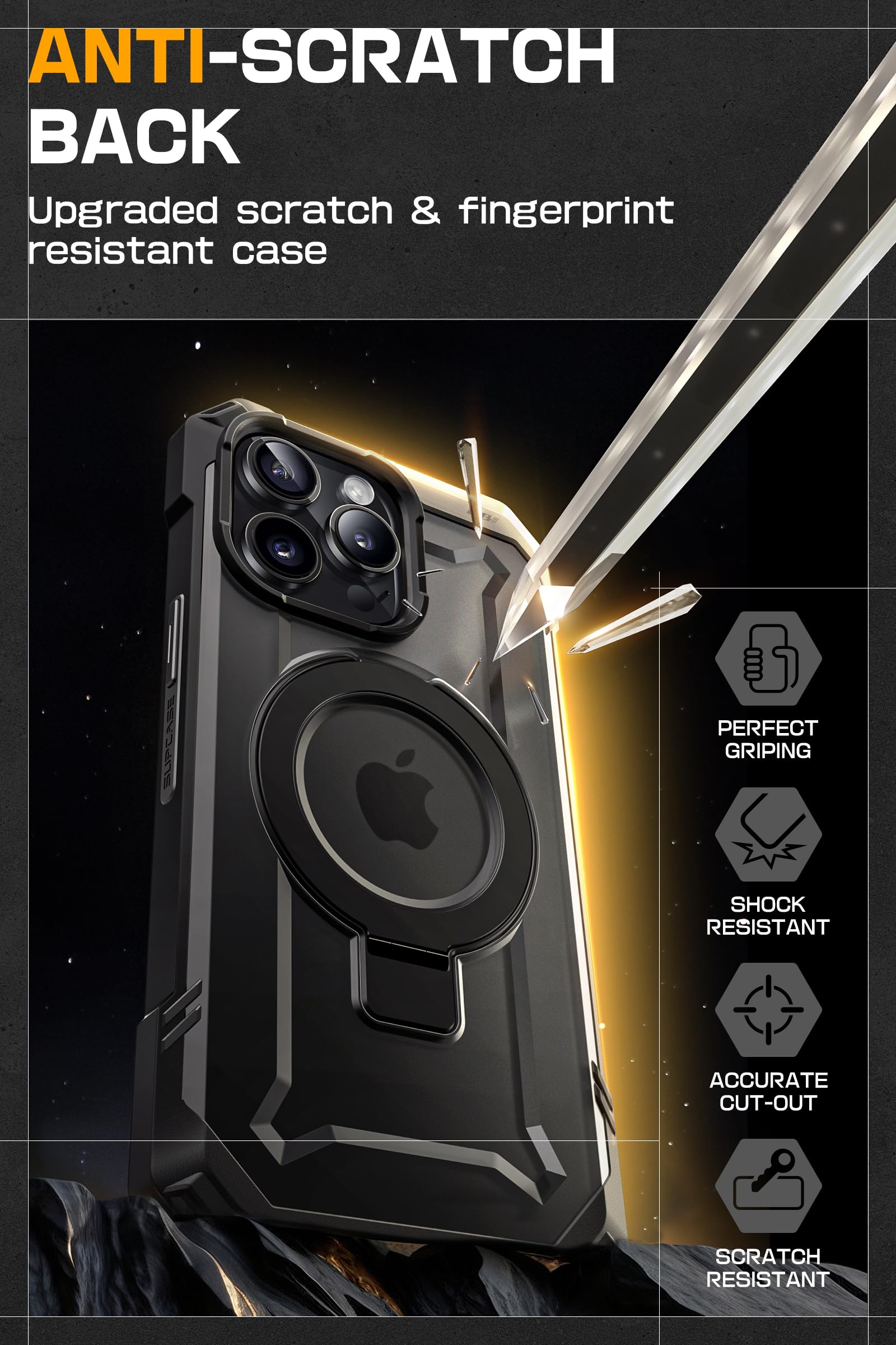 SUPCASE Unicorn Beetle Grip Magnetic Phone Case for iPhone 15 Pro Max - Military-Grade Drop Protection, Heavy Duty Rugged Design with Built-in Stand, MagSafe Compatible (Black) - Perfect for Outdoor Adventures, Work & Everyday Use
