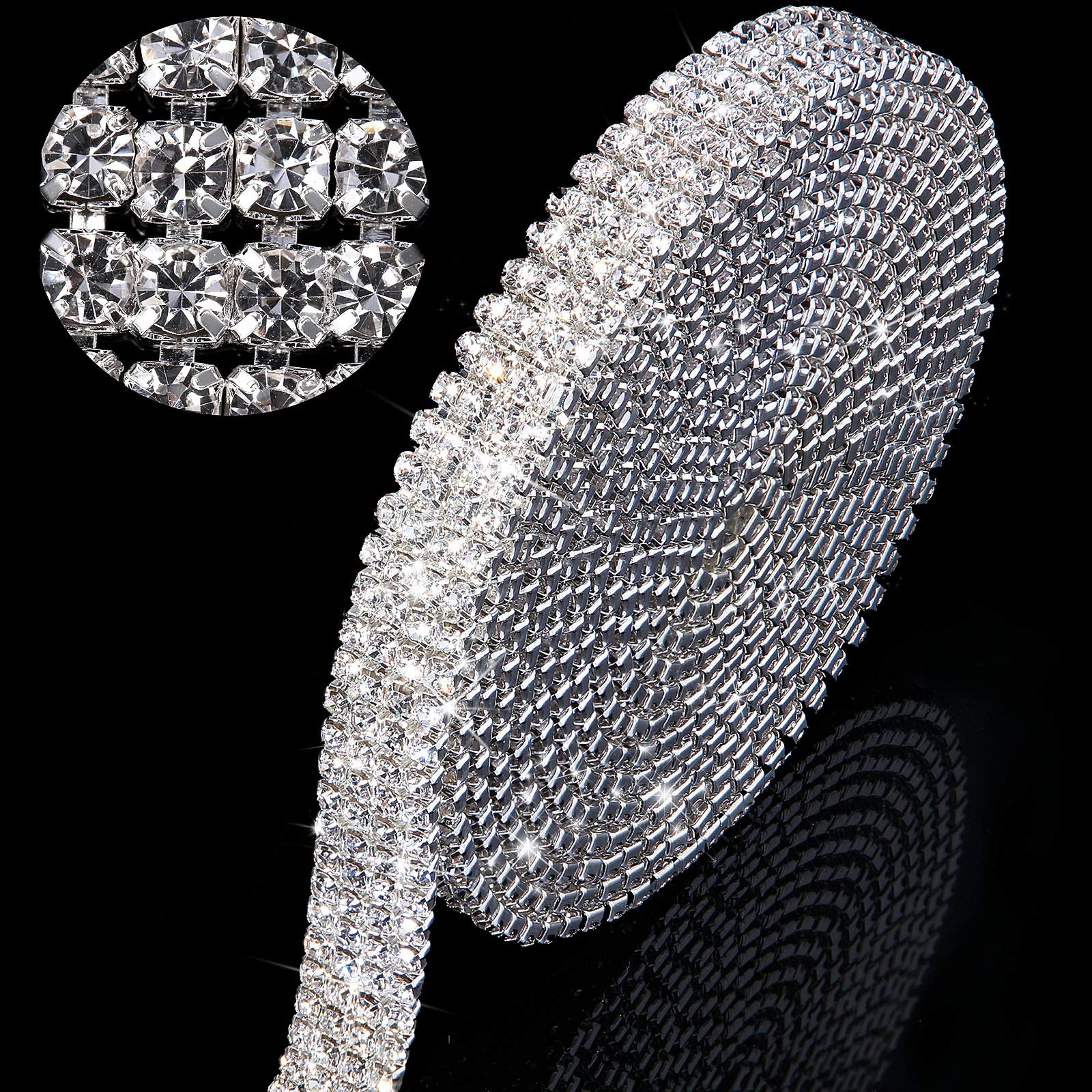 4 Rows Crystal Rhinestone Close Chain with 3mm Rhinestones - DIY Jewelry Making, Wedding Decor, Home Party Crafts (White, 3 Yards) - Perfect for Bridal Accessories, Costume Embellishments, and Handmade Gift Decorations