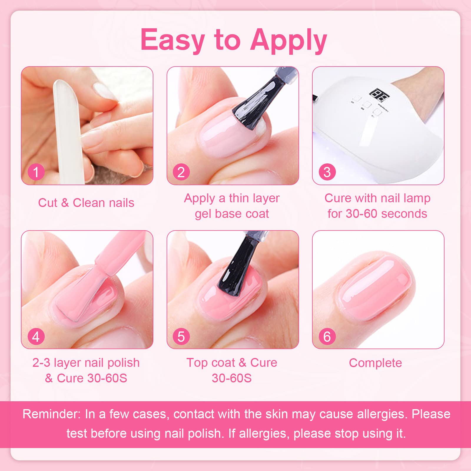 Shining She 6 Colors Pink Rose Gel Nail Polish Set - Soak Off UV LED Nail Polish Kit for DIY Home & Salon Nail Art (8ML) | Perfect for Valentine's Day, Bridal, Party & Everyday Manicures