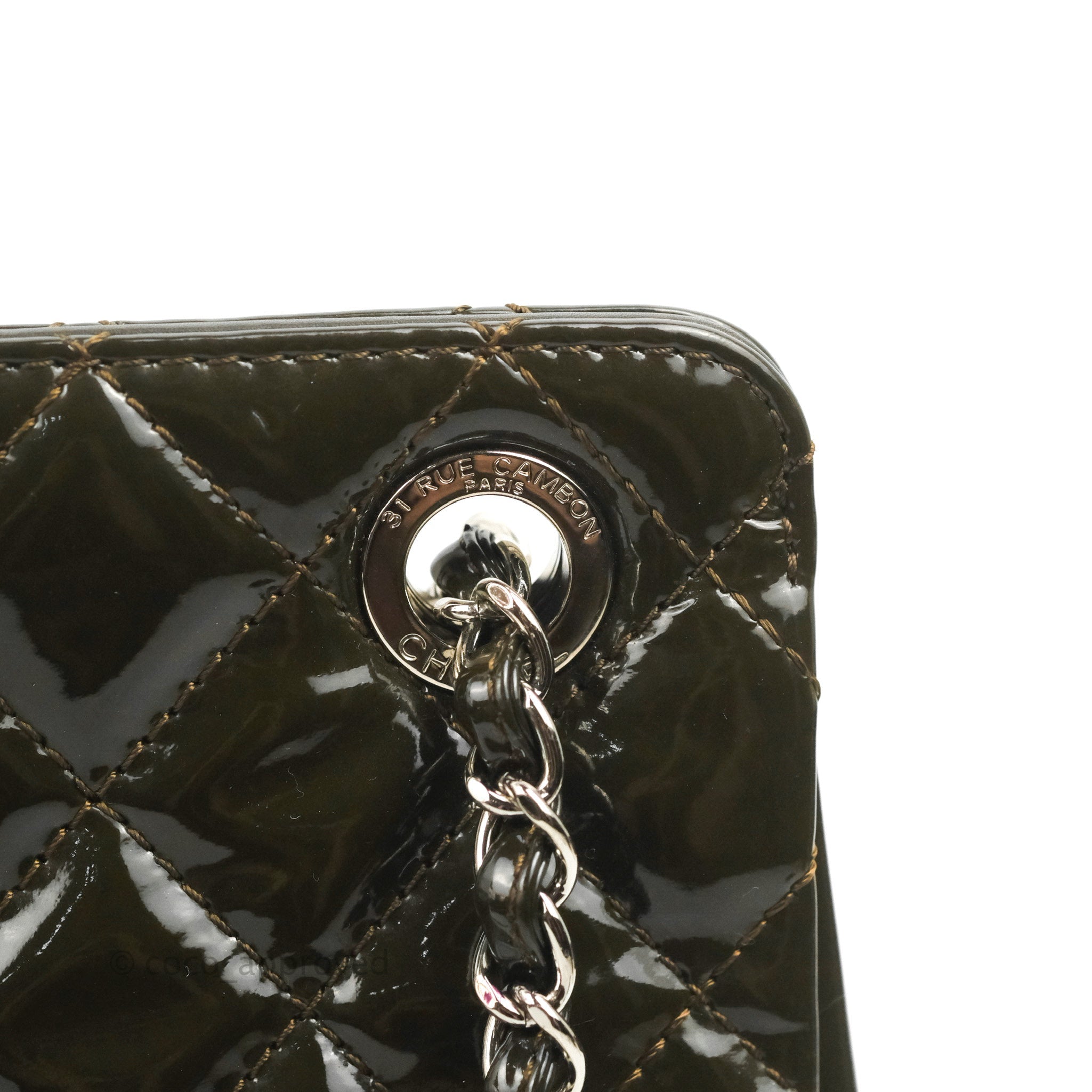 Chanel CC Quilted Tote Bag in Dark Green Patent Leather with Silver Hardware - Perfect for Work, Travel, and Everyday Luxury