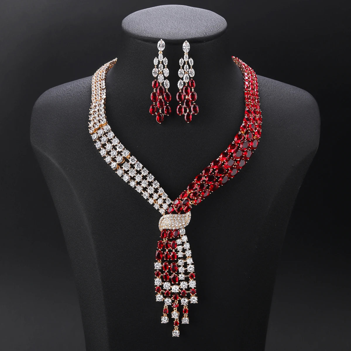 Luxury Tassel Necklace & Earrings Set for Women - Cubic Zirconia Princess Jewelry - Wedding, Party & Evening Accessories - Perfect for Bridal, Prom & Special Occasions