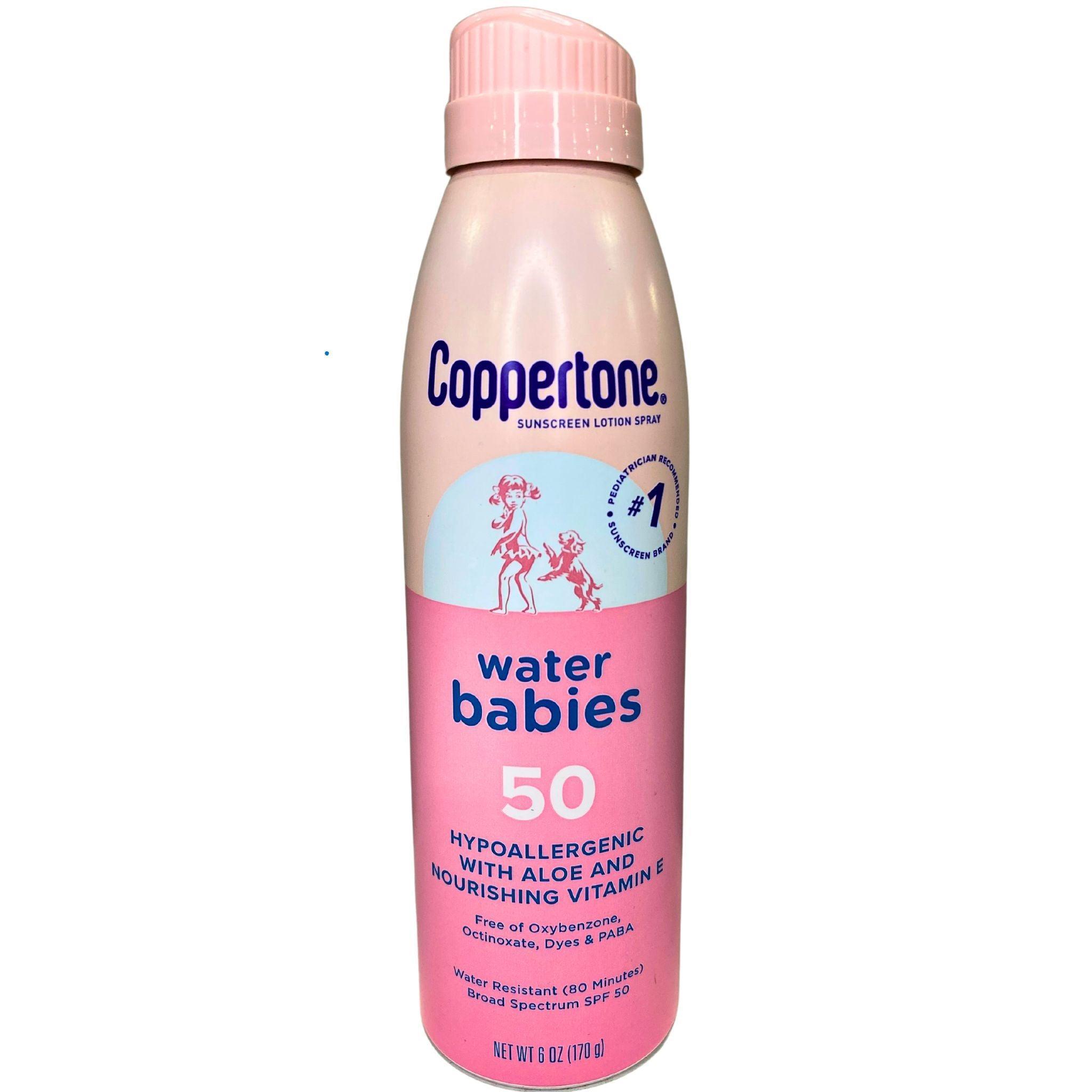 Coppertone Water Babies Hypoallergenic Sunscreen Lotion Spray SPF 50 - 6oz (Pack of 75) - Broad Spectrum UVA/UVB Protection for Sensitive Skin - Perfect for Beach, Pool & Outdoor Family Activities