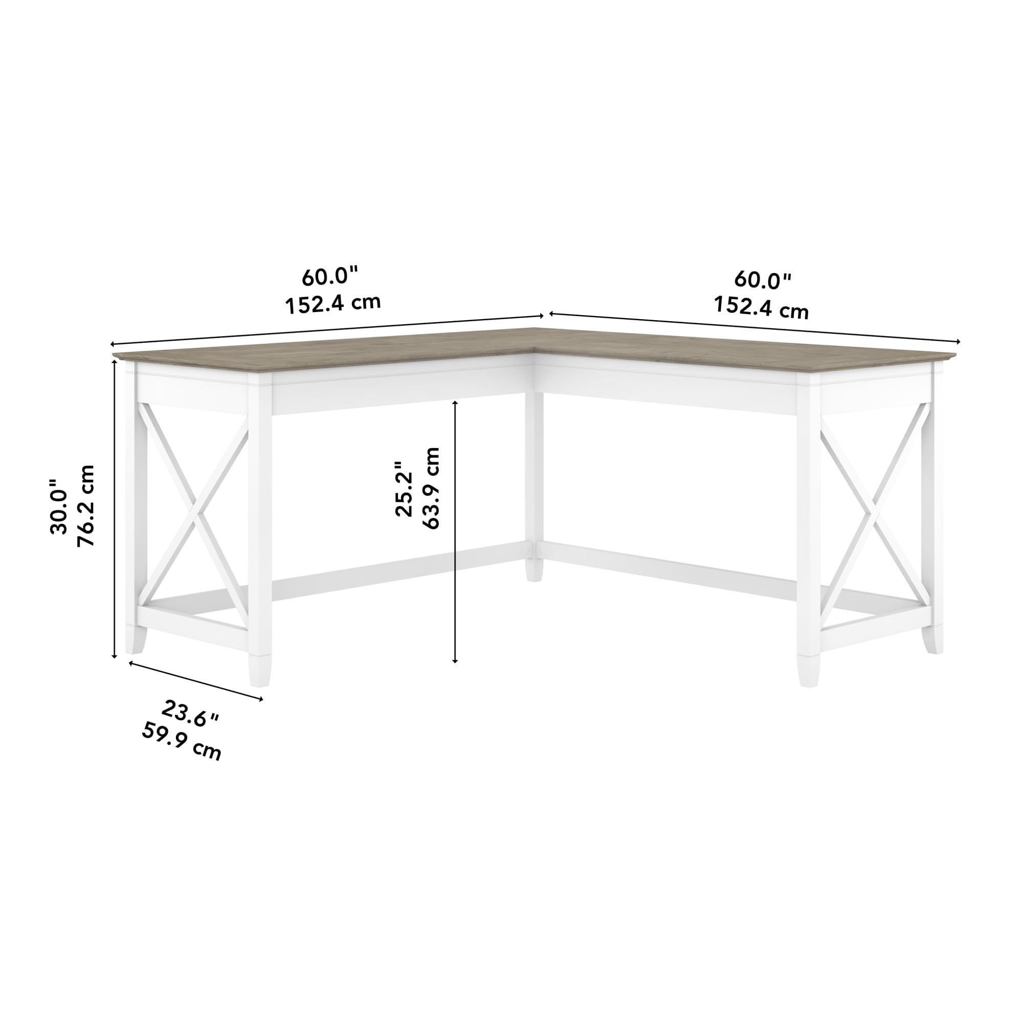 Bush Furniture Key West 60W Modern Farmhouse L-Shaped Desk - Pure White & Shiplap Gray | 60-Inch Corner Computer Desk for Home Office, Gaming & Study | Space-Saving Workstation for Small Rooms