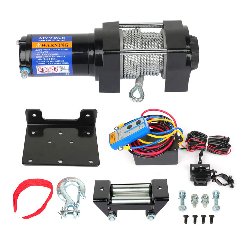 12V 4000LBS Electric Winch with Steel Cable & Wireless Remote - Heavy Duty Towing Winch for Off-Road Vehicles, Trailers, Trucks & Recovery - Perfect for ATV, Jeep, SUV & Boat Towing