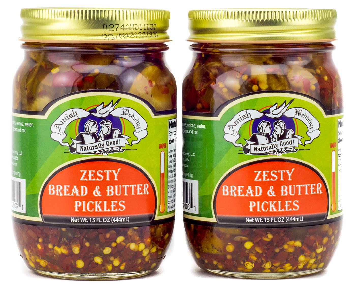 Amish Wedding Zesty Bread & Butter Pickles 15oz (2-Pack) - Crunchy Sweet & Tangy Pickles for Sandwiches, Burgers & Charcuterie Boards