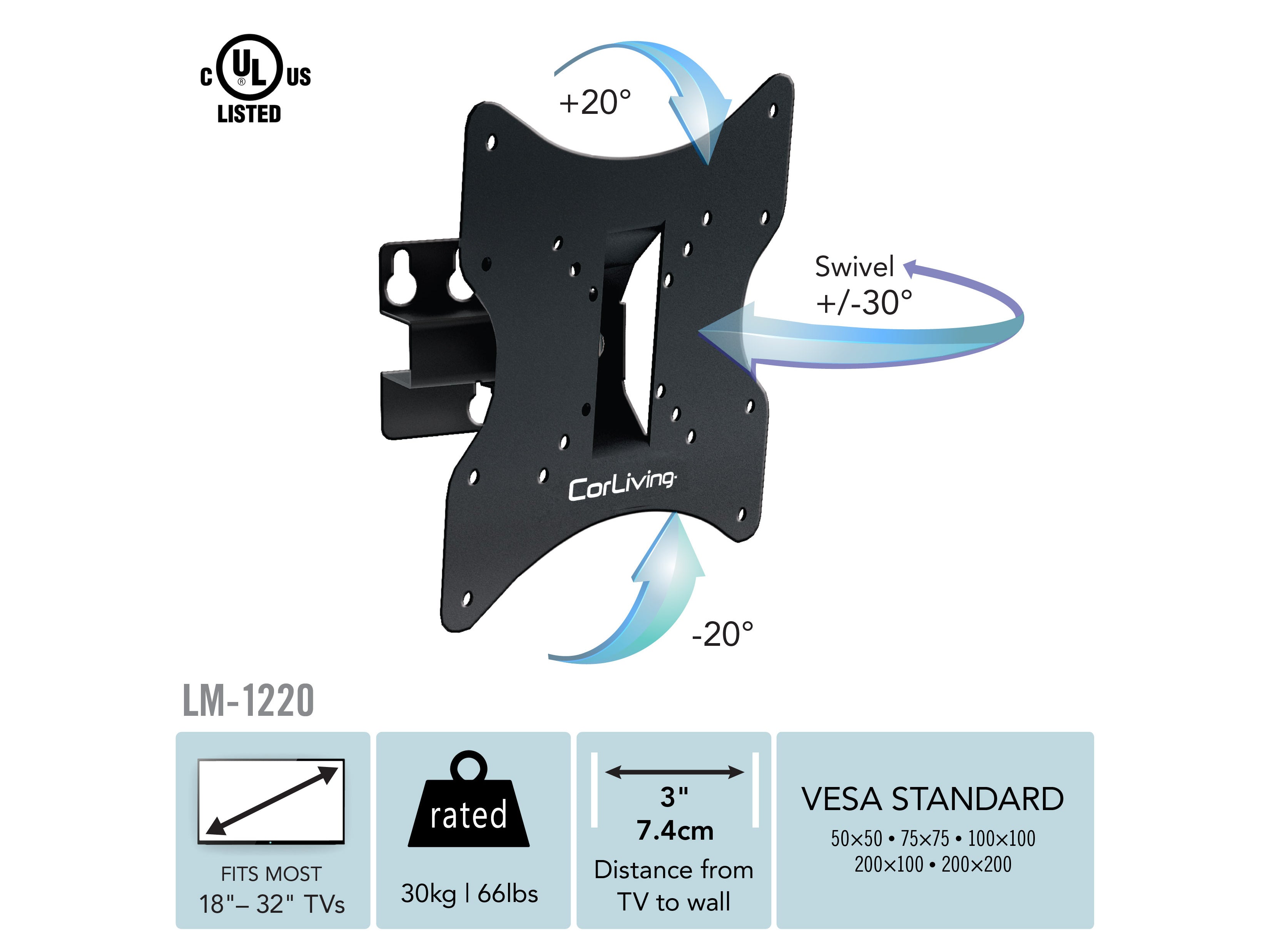 32 Inch TV Wall Mount Bracket for 18-32 Inch Flat Screen TVs - Universal VESA Compatible, Low Profile, Tilting Design for Living Room, Bedroom & Home Theater Setup