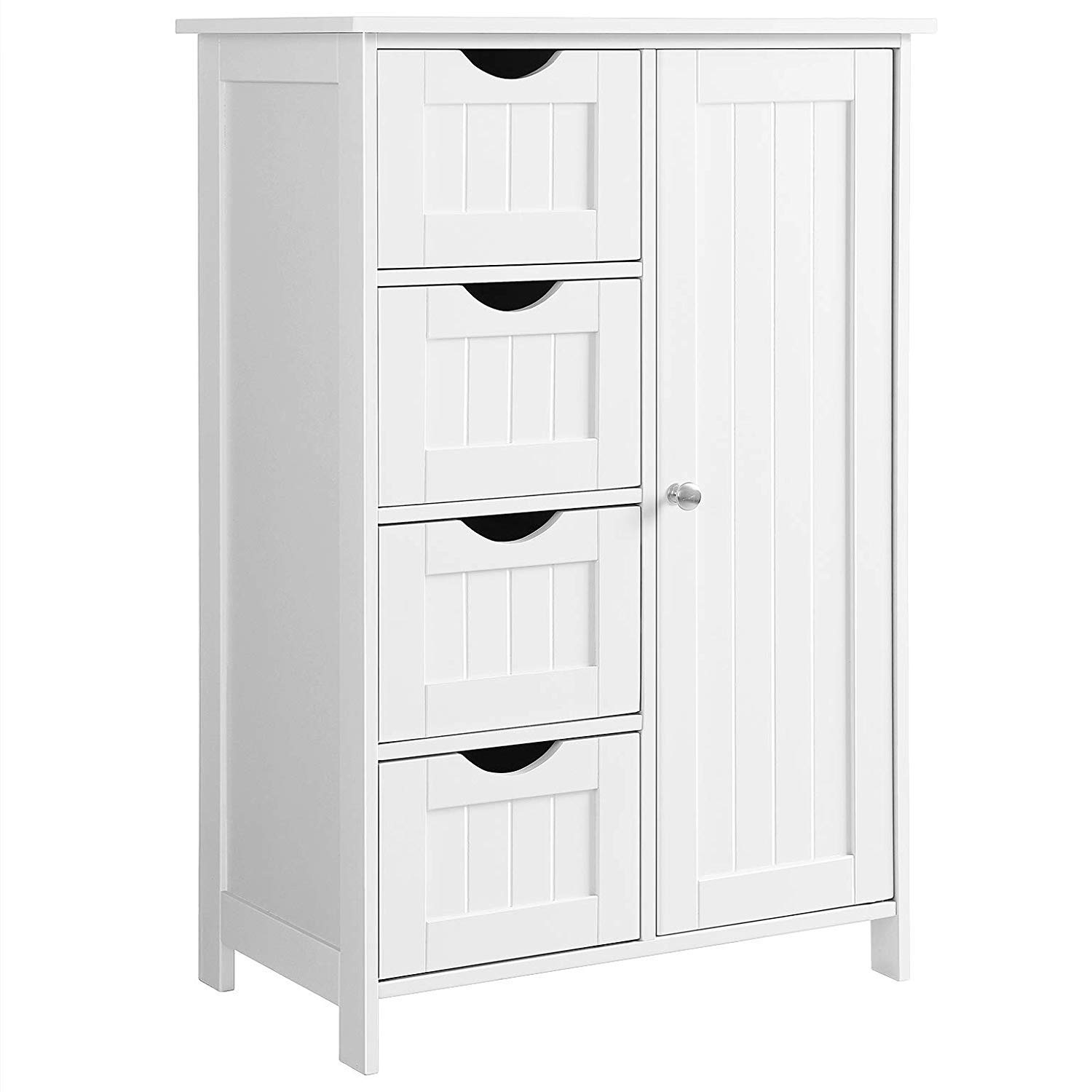 White 4-Drawer Bathroom Storage Cabinet with Cupboard - Freestanding Organizer for Bathroom, Office, Entryway & Living Room - Perfect for Towels, Toiletries, Office Supplies & Home Decor