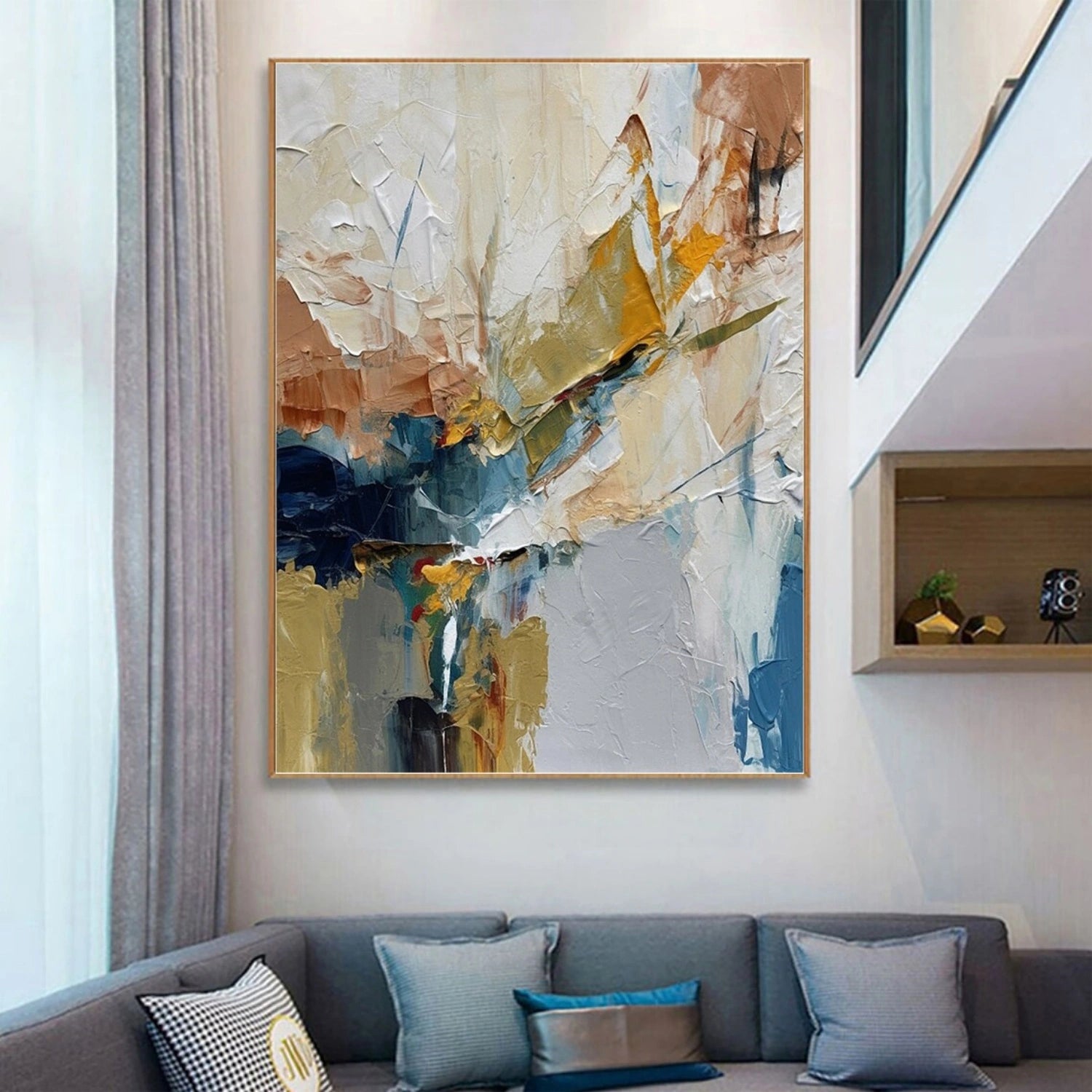 Custom Square Abstract Painting #AB 322 - Handmade Modern Wall Art for Living Room, Bedroom & Office Decor