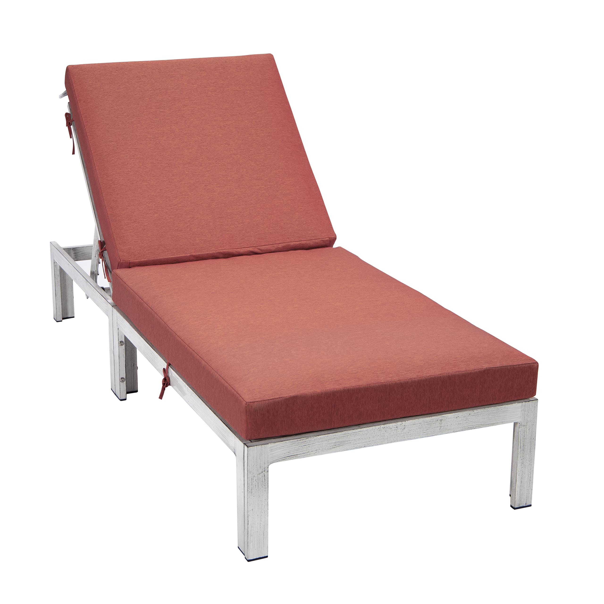 LeisureMod Chelsea Modern Weathered Grey Aluminum Chaise Lounge - Outdoor Patio Chair with Cushions (Red) - Perfect for Poolside Relaxation, Garden Lounging & Backyard Decor