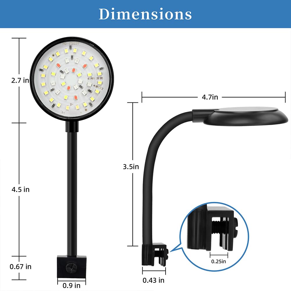 7W Mini Clip-On Aquarium LED Light - Dimmable USB Fish Tank Light with White Red Blue Green LEDs for 1-3 Gallon Tanks | Perfect for Betta Fish, Shrimp & Small Aquariums