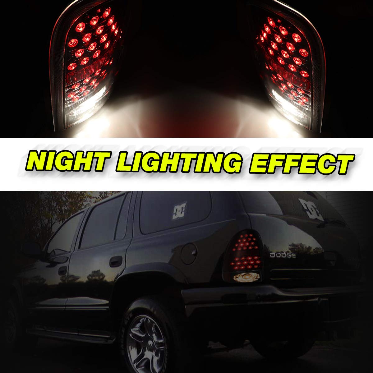 AUTOWIKI LED Tail Lights Replacement for 1998-2003 Dodge Durango, 1996-2000 Dodge Caravan/Chrysler Town & Country/Plymouth Voyager - Glossy Black & Clear Tail Lamp Assembly (2PCS) - Enhanced Visibility & Style for Night Driving & Custom Car Upgrades