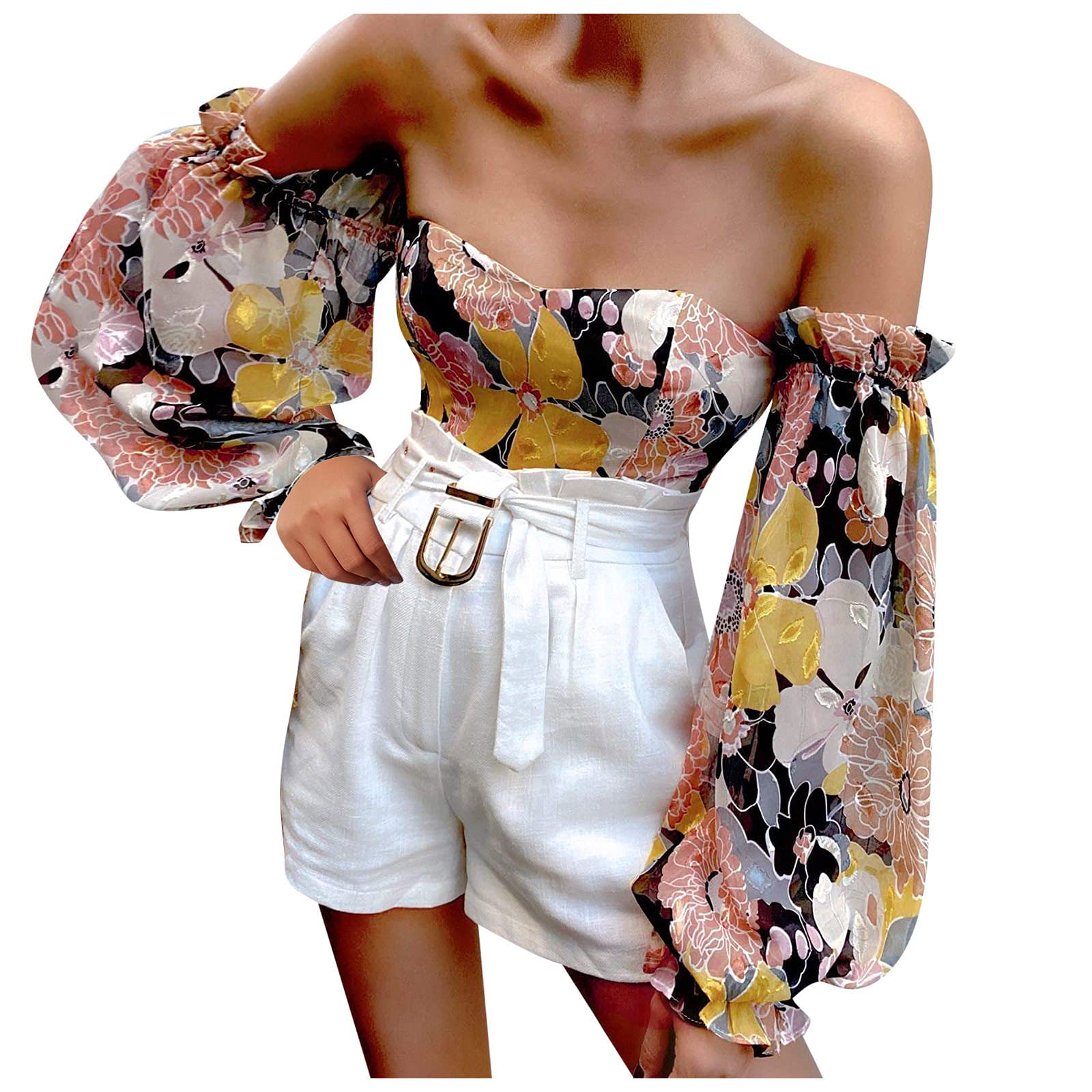 Chiffon Sleeveless Wrap Blouse for Women - Floral Print Casual Top with Skirt Set, Perfect for Summer Outfits, Beach Wear & Office Dressing