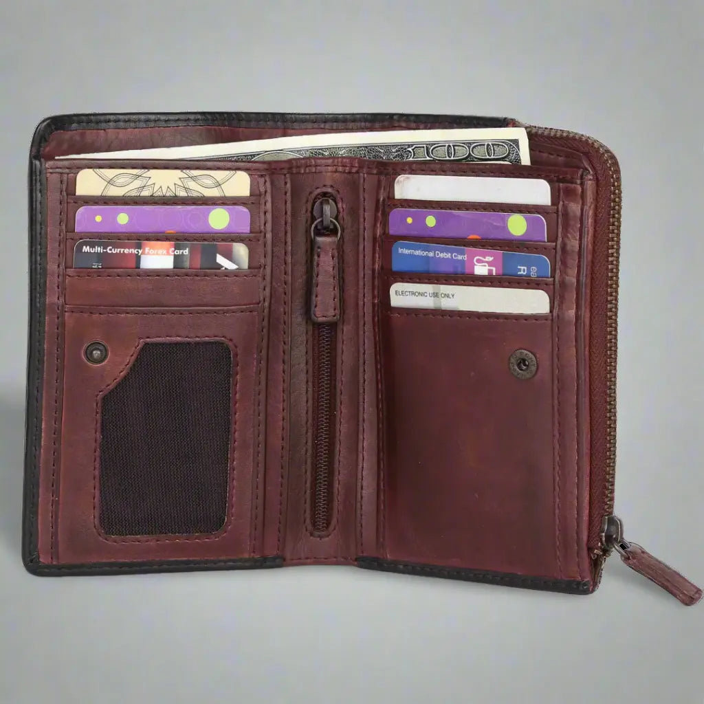 MET Women's Two-Tone Zip Around Leather Wallet - Stylish & Durable RFID Blocking Wallet for Everyday Use, Travel & Gift Giving