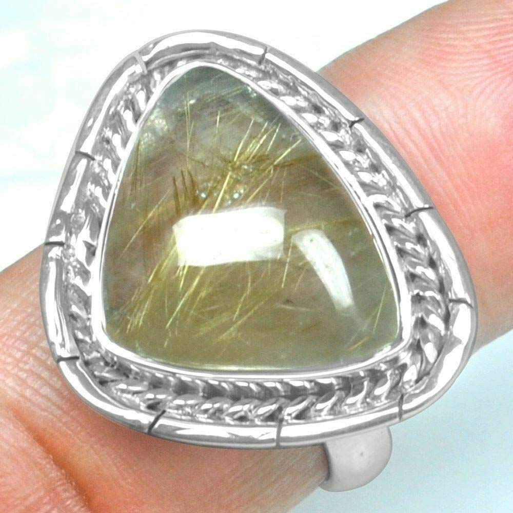 925 Sterling Silver Golden Rutile Quartz Rings for Women – Yellow Bridesmaid Jewelry, Handmade Trillion Cut Gemstone Triangle Rings with Bezel Setting | Perfect for Weddings, Parties & Special Occasions