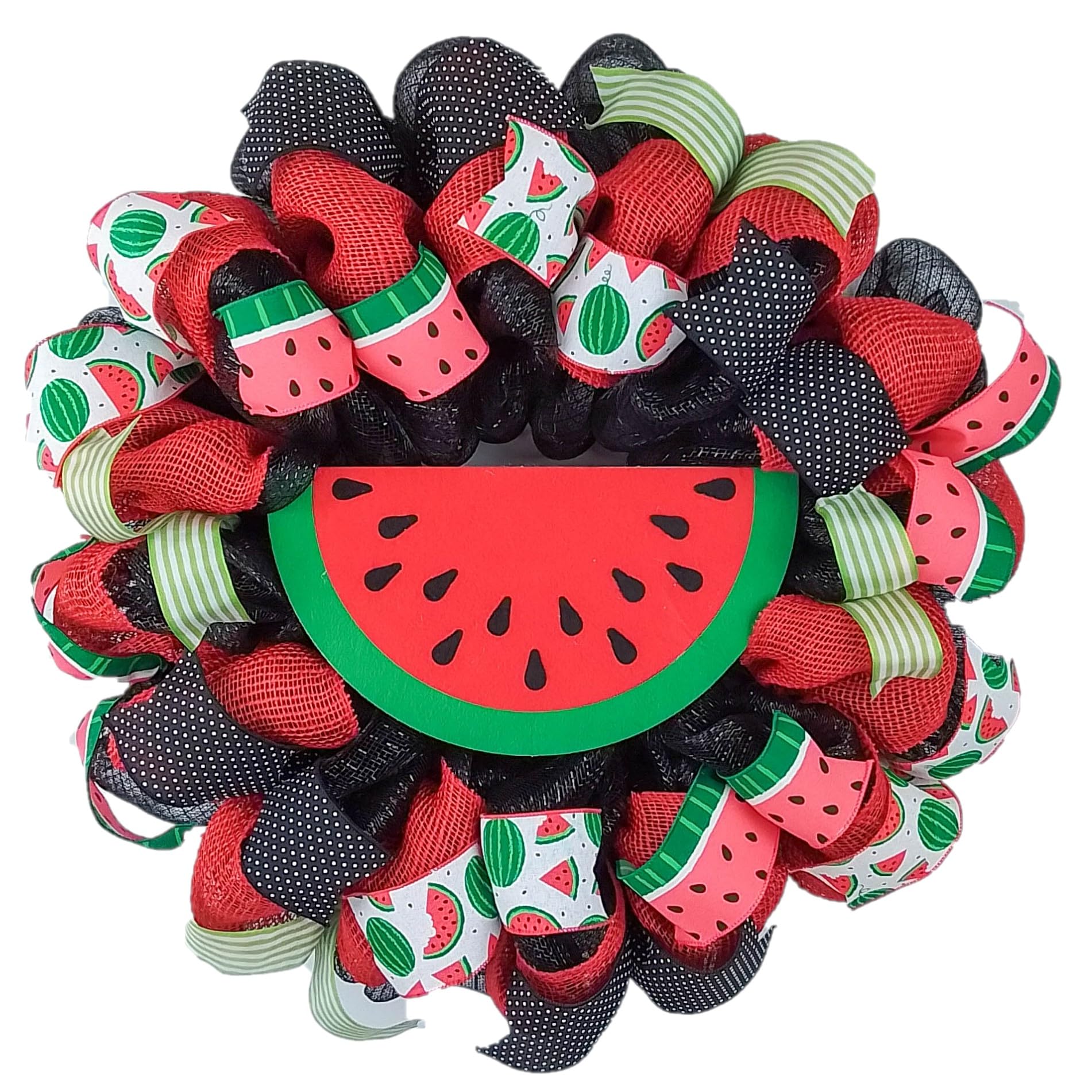 Watermelon Summer Wreath for Front Door - Spring & Summer Floral Door Decor - Red, Lime Green, Black Hanging Wreath - Perfect for Porch, Patio, and Seasonal Home Decor