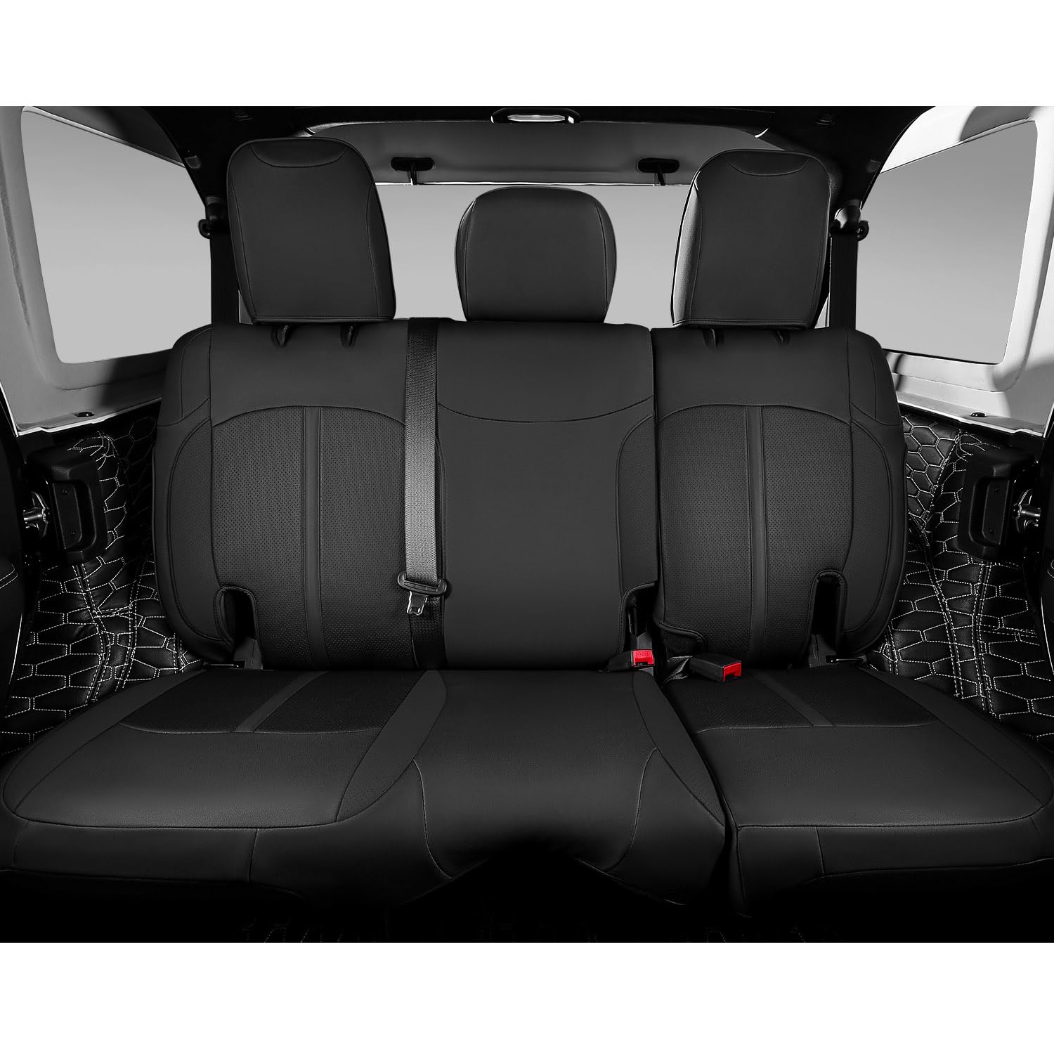 Premium PU Leather Seat Covers for 2018-2024 Jeep Wrangler JL - 4 Door Replacement Car Seat Protectors (Black, No Rear Cup Holder) | Waterproof & Durable Interior Accessories for Off-Roading & Daily Commuting