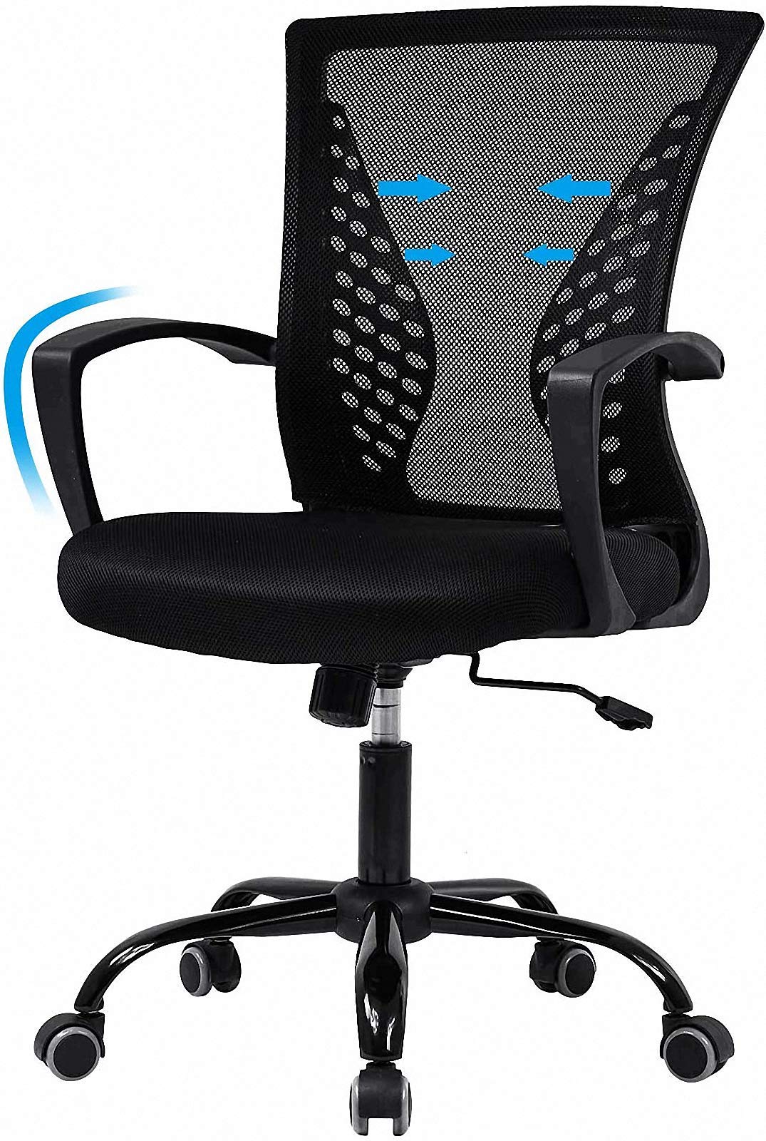 Ergonomic Office Chair - Adjustable Mid Back Mesh Computer Chair with Lumbar Support & Armrests - Modern Rolling Task Chair for Home Office, Study, or Executive Workspace - Black