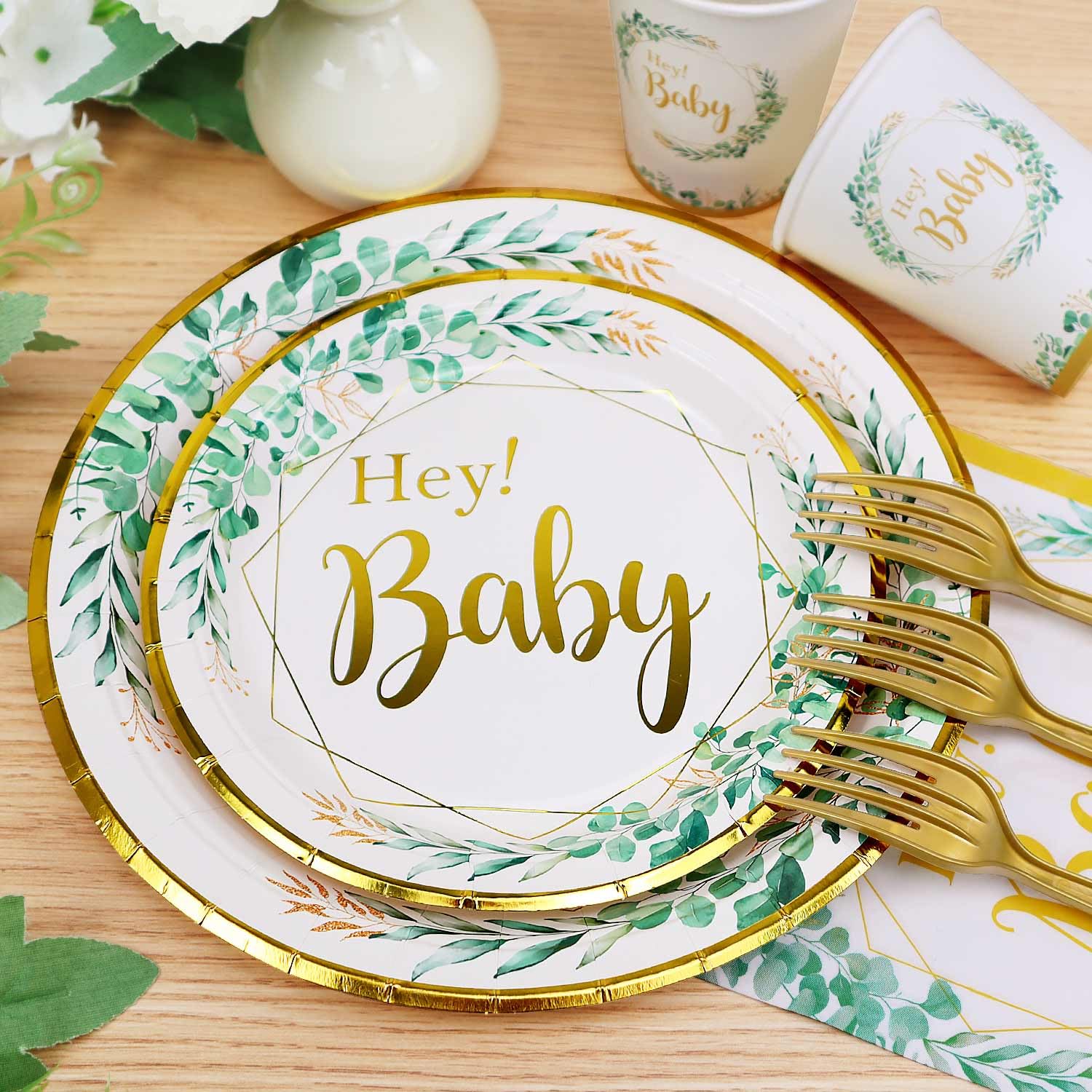 125-Piece Sage Green Baby Shower Tableware Set - Gender Neutral Paper Plates, Cups, Napkins & Forks for 25 Guests | Perfect for Baby Shower Decorations, Gender Reveal Parties & Coed Celebrations