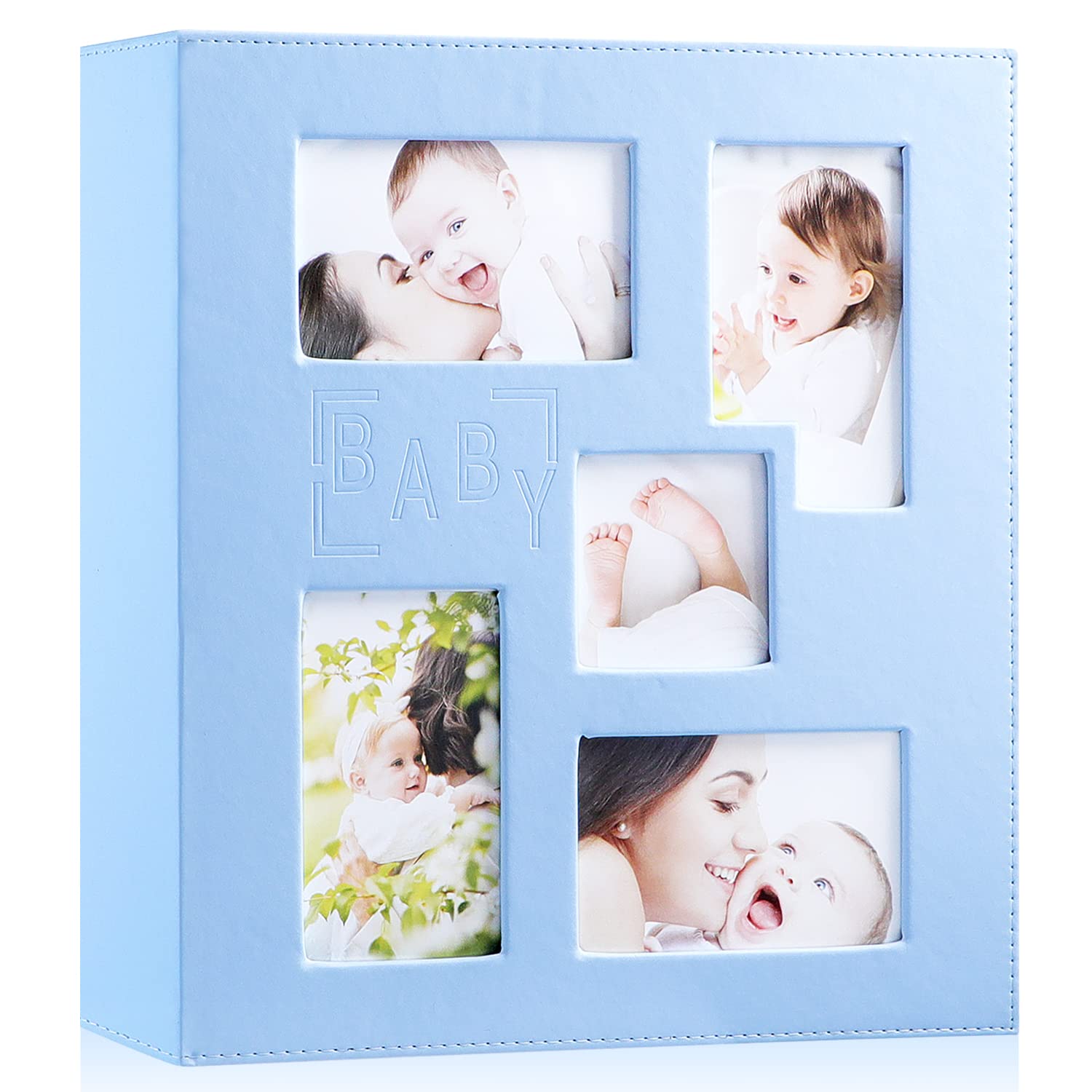 Ywlake 1000 Pocket Baby Photo Album 4x6 - Leather Large Capacity Scrapbook for Newborn, Boy, Girl - Holds 1000 Horizontal & Vertical Photos - Blue - Perfect for Baby Showers, First Birthday Gifts & Family Memory Keeping
