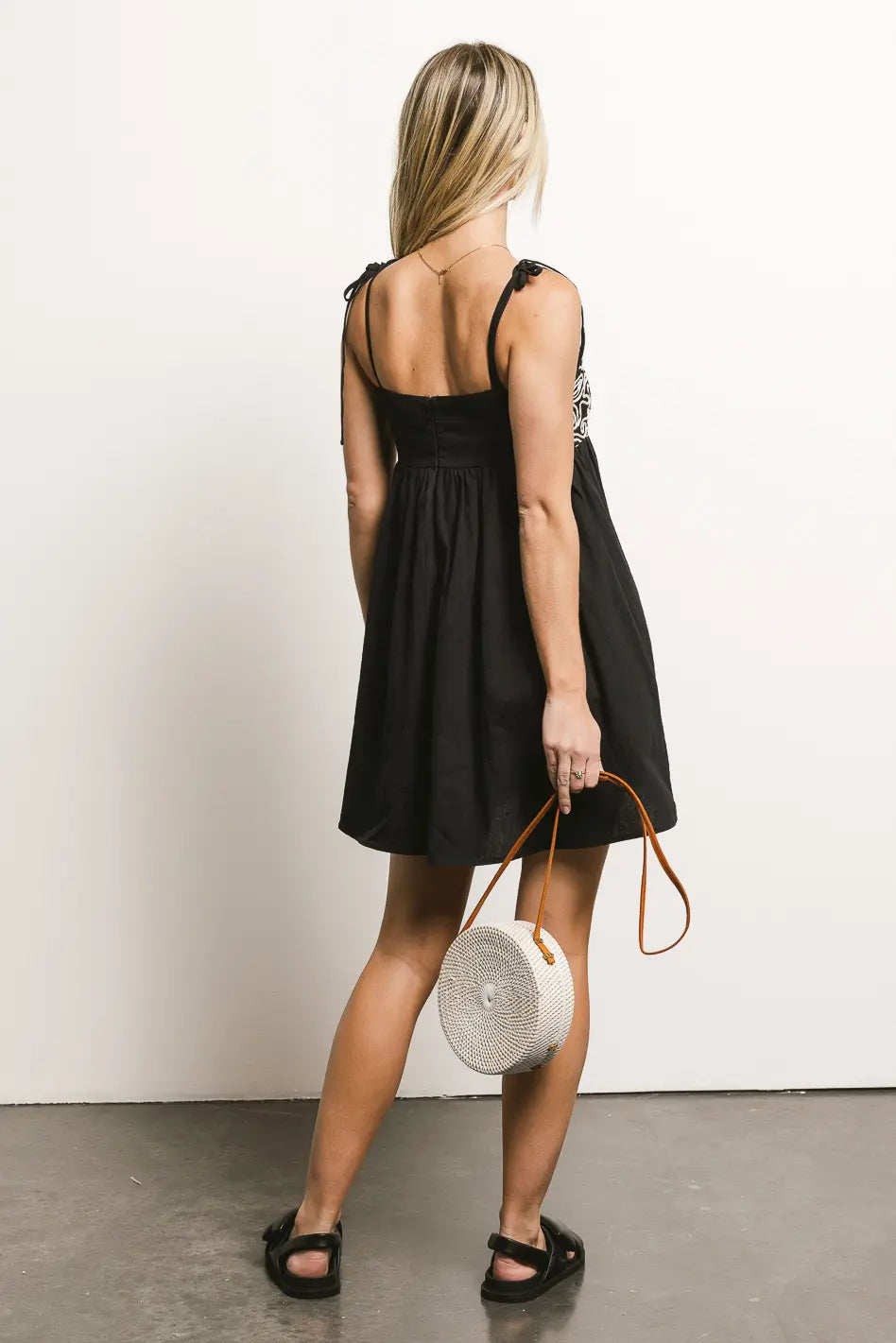 Black Abstract Embroidered Mini Dress - Elegant Floral Design for Women | Perfect for Cocktail Parties, Date Nights & Summer Events