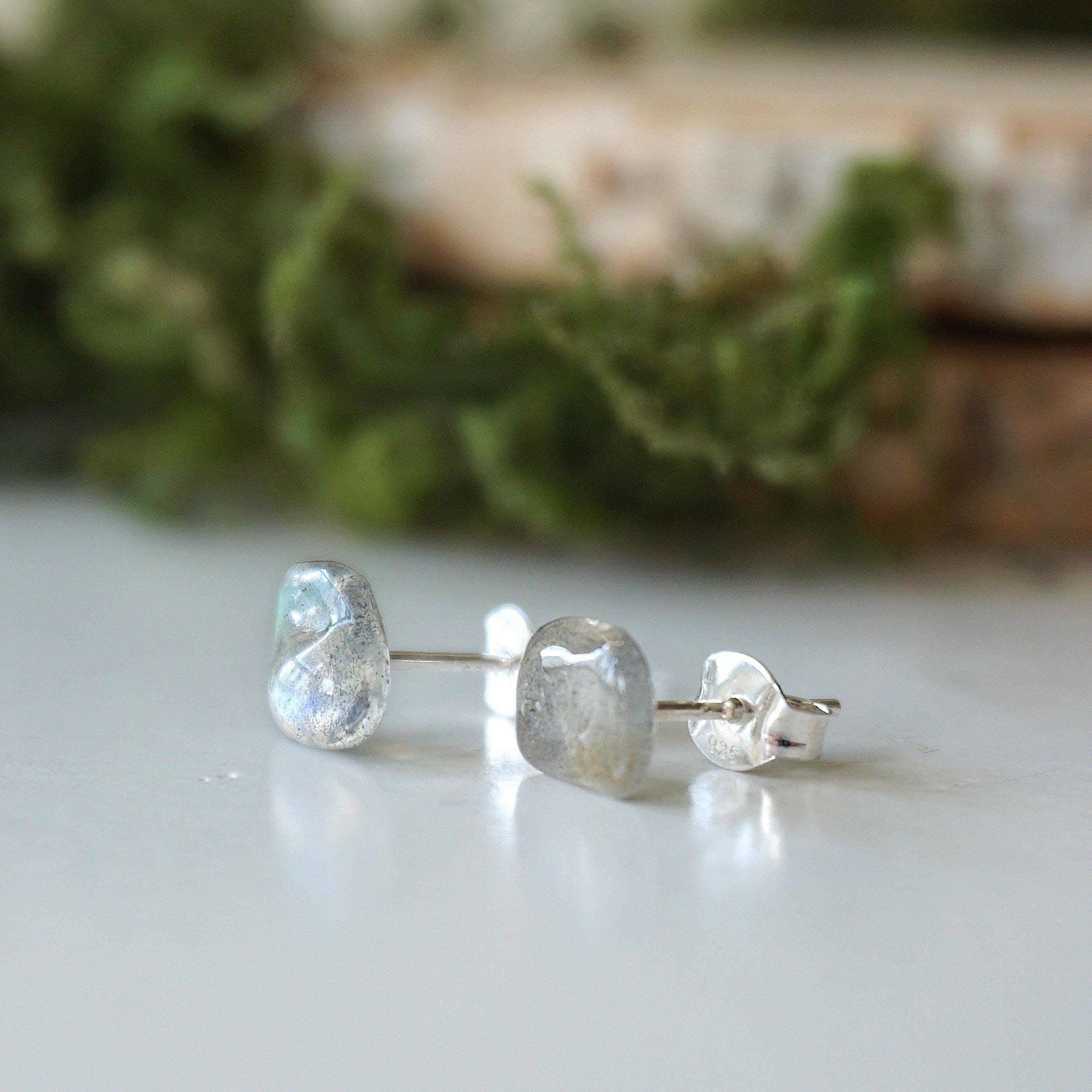 Natural Labradorite Stud Earrings for Women - Hypoallergenic Sterling Silver Post Earrings - Perfect for Everyday Wear, Gifts & Special Occasions